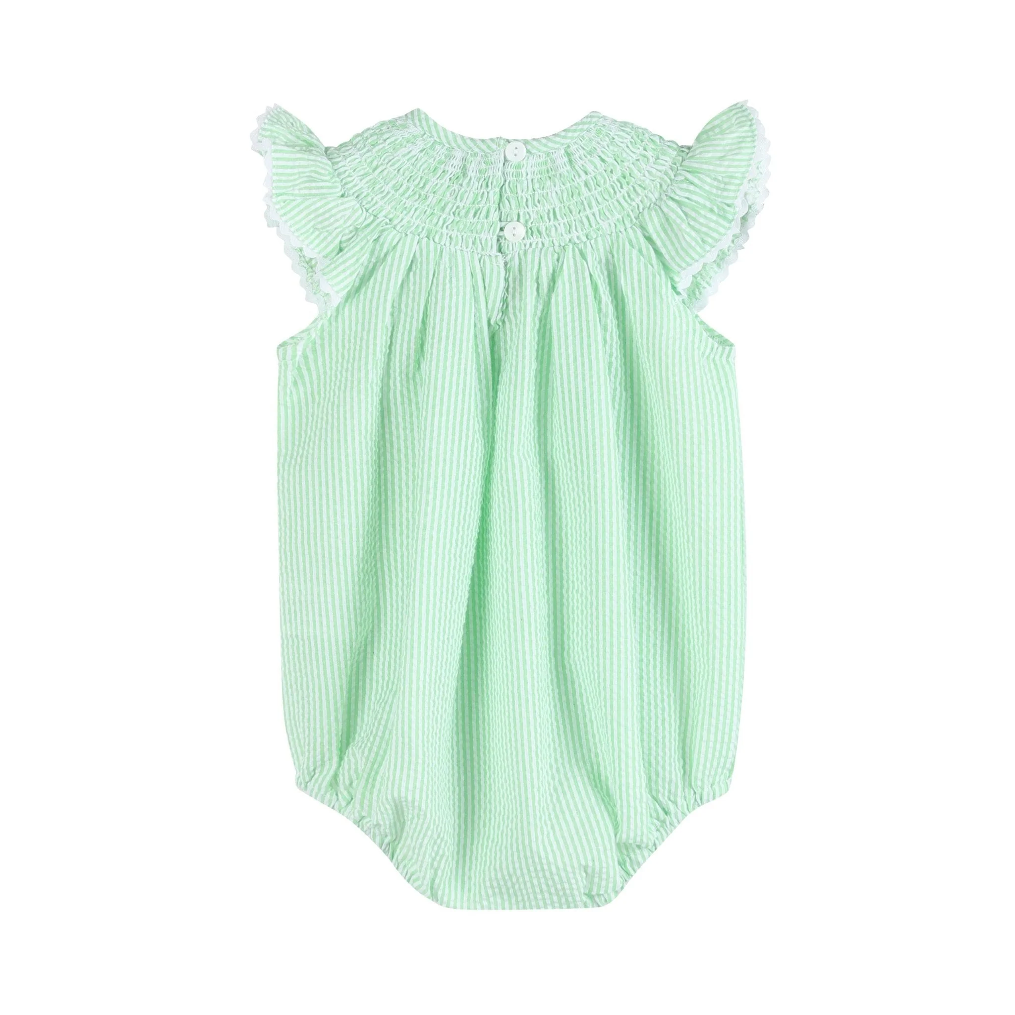 Green Seersucker Bunny Smocked Flutter Romper