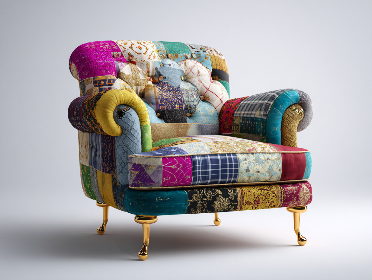 Sessel Stoff Mehrfarbig 92x88x80 cm - Gepolsterter Patchwork Sessel geeignet für Wohnzimmer modernes Design