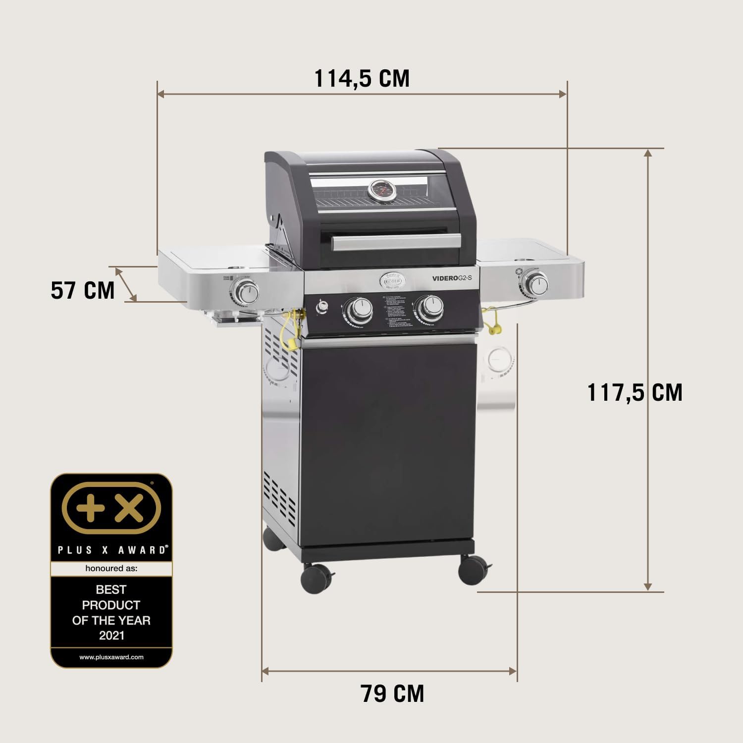 RÖSLE Elektrogrill BBQ-Portable Videro E2-P, tragbarer Tischgrill mit 2 Brennern, Warmhalterost und Deckel mit Glaseinsatz, pulverbeschichteter Stahl, schwarz/silbern
