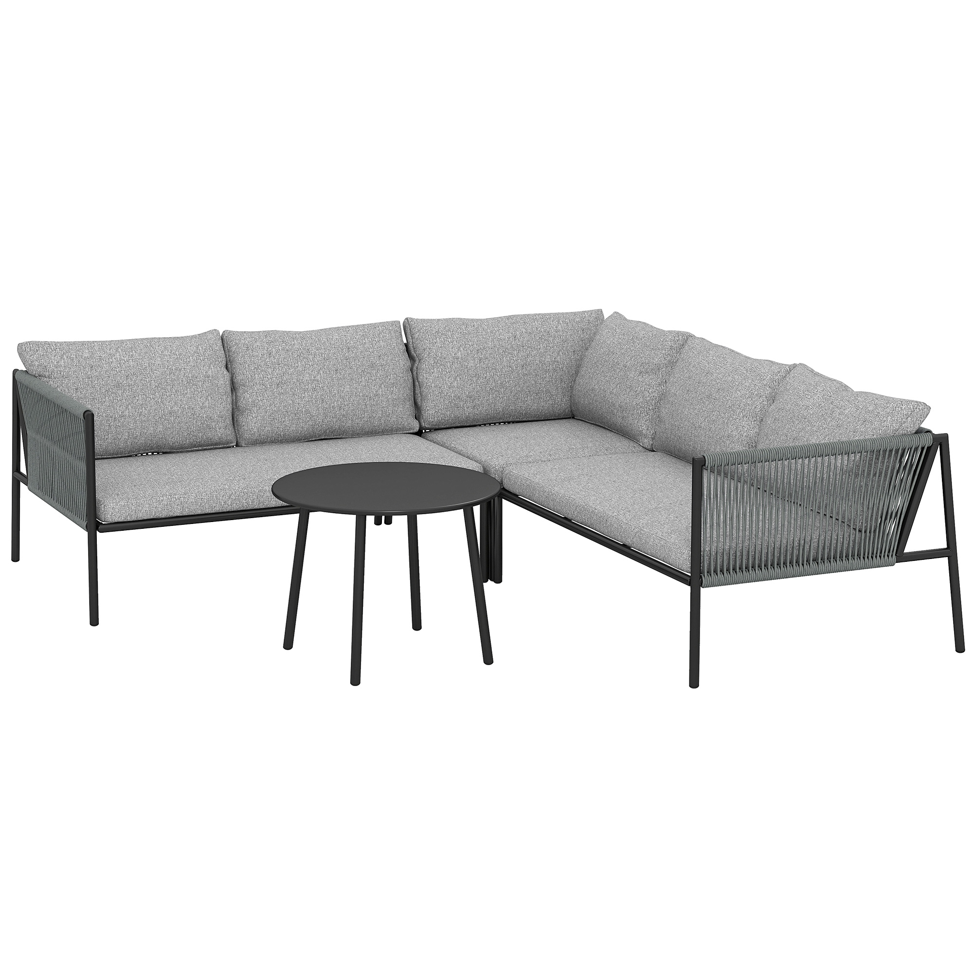 Outsunny Tuinmeubelset Rattan Loungeset met Hoekbank, Tafel en Kussens voor 6 Personen Donkergrijs