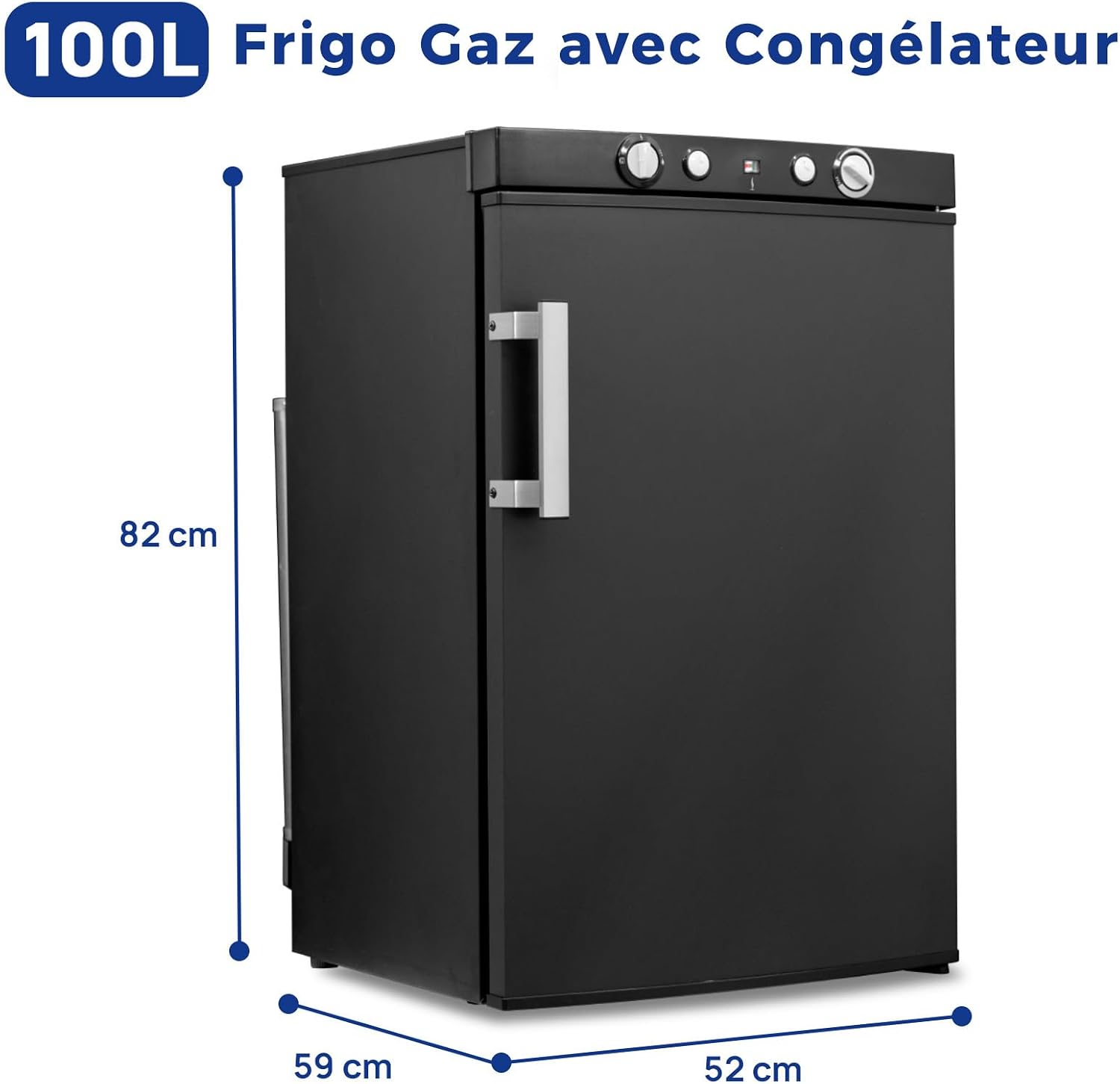 Smad Frigo Gaz, 100L, Frigo Trimixte 12V 220V Gaz, avec Congélateur, Réfrigérateur Camping gaz pour Camping Car, Caravane, Cabanon, Chalet, Noir