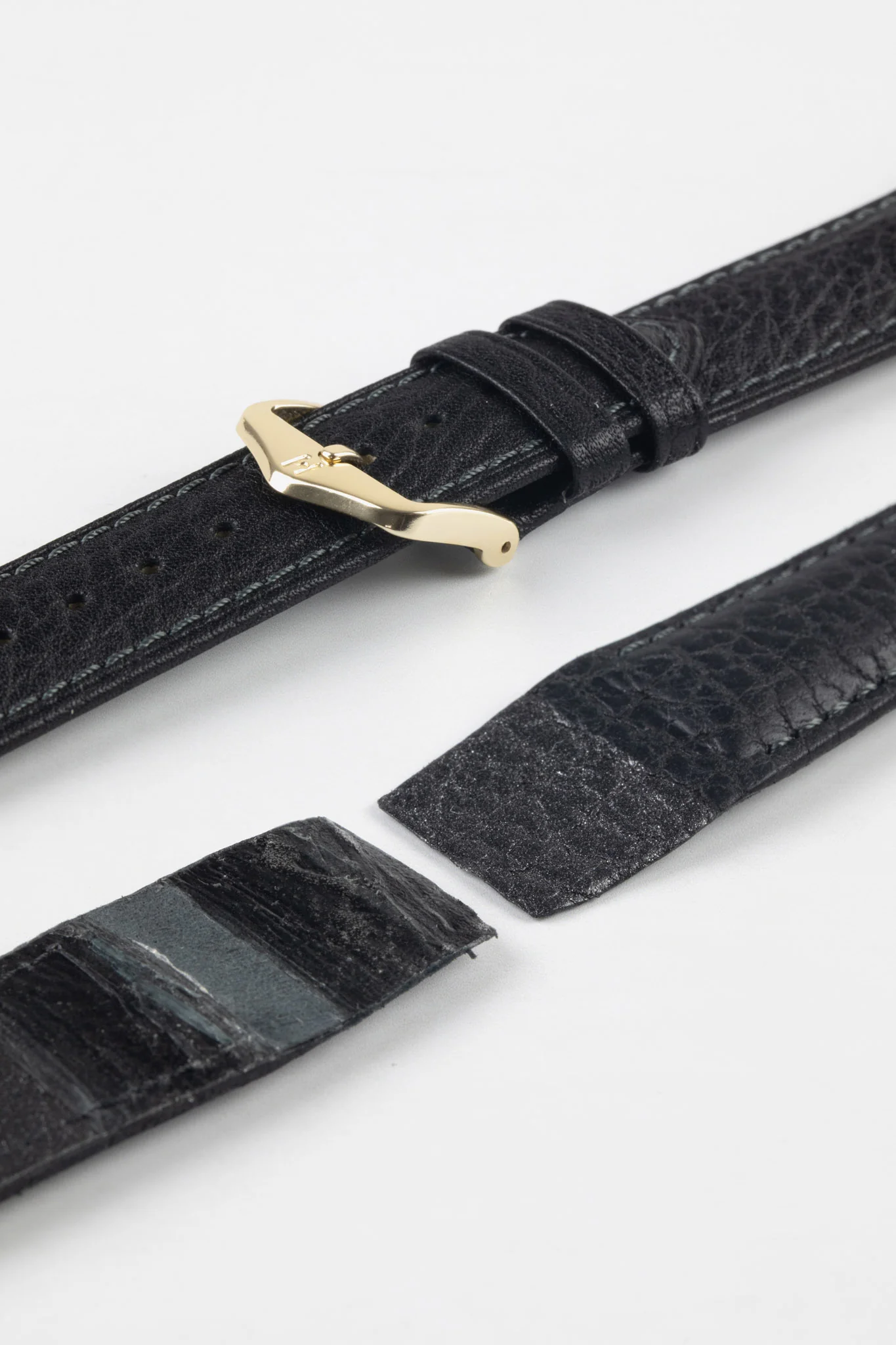 Hirsch CAMELGRAIN Open-Ended No-Allergy Leather Watch Strap in BLACK