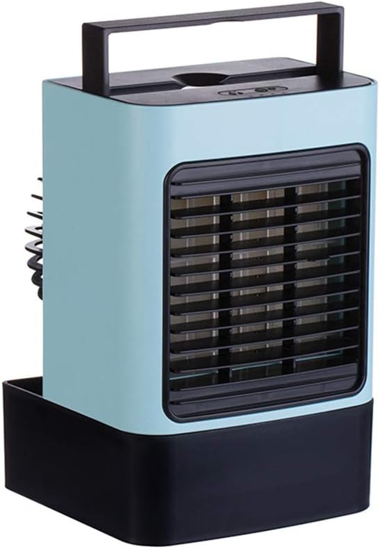 Tragbarer Klimaanlagenventilator, Mini Verdunstungskühler Luftbefeuchter, USB Wiederaufladbarer Schreibtischventilator mit LED-Licht für Zuhause und Büro, leise Nebelkühllösung