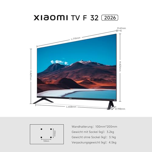 Xiaomi TV F 32, 32 inch (81 cm), HD, Smart TV, Fire OS7, Triple Tuner DVB-C/S/S2/T/T2, Dolby Audio?, DTS Virtual:X, DTS-HD, spraakbediening met Alexa, Compatibel met Apple AirPlay