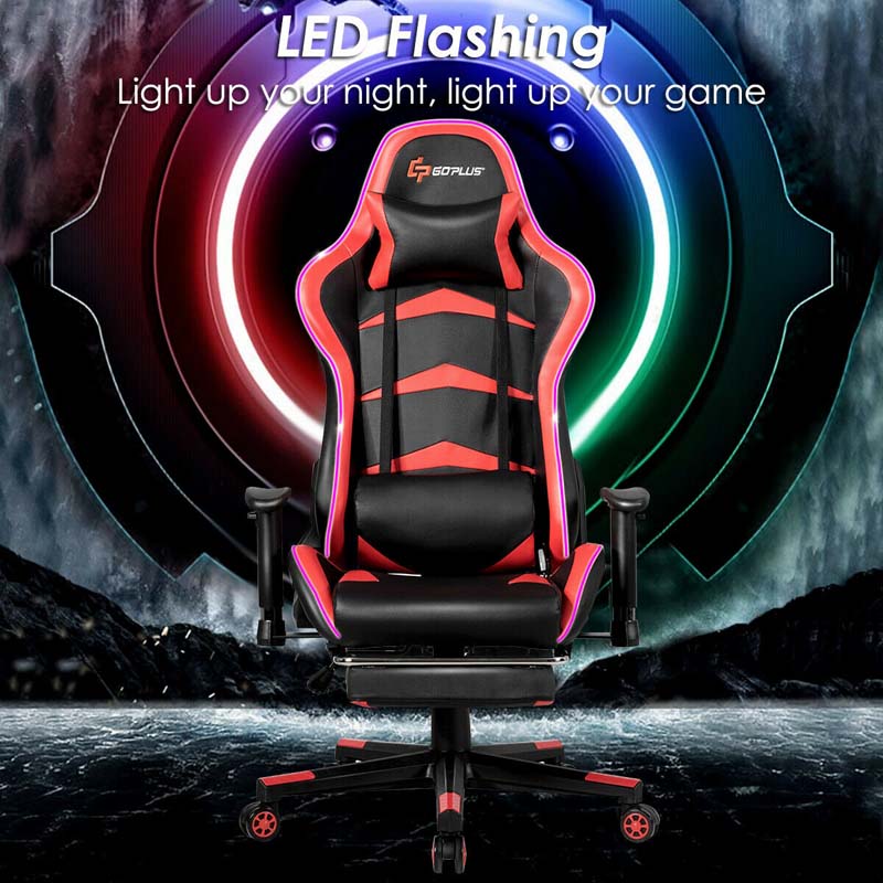 Led Massage Gaming Chair Height Adjustable Racing Computer Office Chair With Footrest Ergonomic High Back Pu Swivel Game Chair - Comfortable And Ergonomic Design