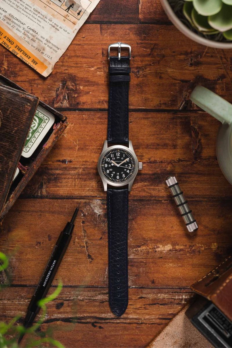 Hirsch CAMELGRAIN No Allergy Leather Watch Strap in BLUE