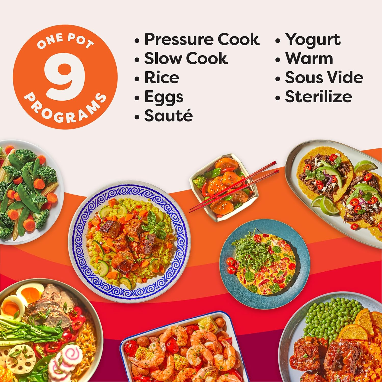 9-in-1 Multicooker. Pressure Cooker. Slow Cook. Rice Maker. Steamer. Saut茅. Yogurt. Warmer & Sterilizer. Includes App With Over 800 Recipes. Stainless Steel. 6 Quarts