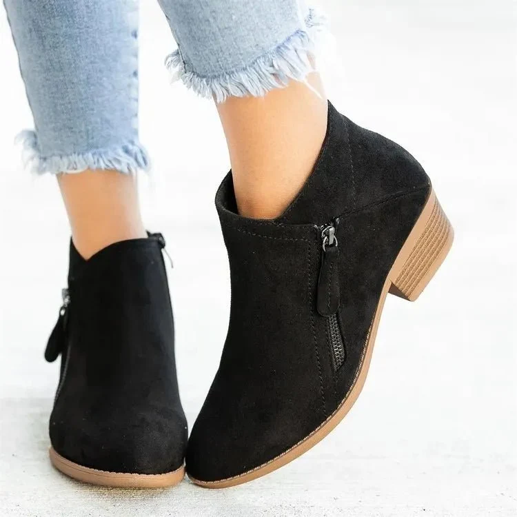 Damen Stiefeletten aus Wildleder mit bequemem Blockabsatz und praktischem Seitenrei?verschluss f��r herbstliche Outfits