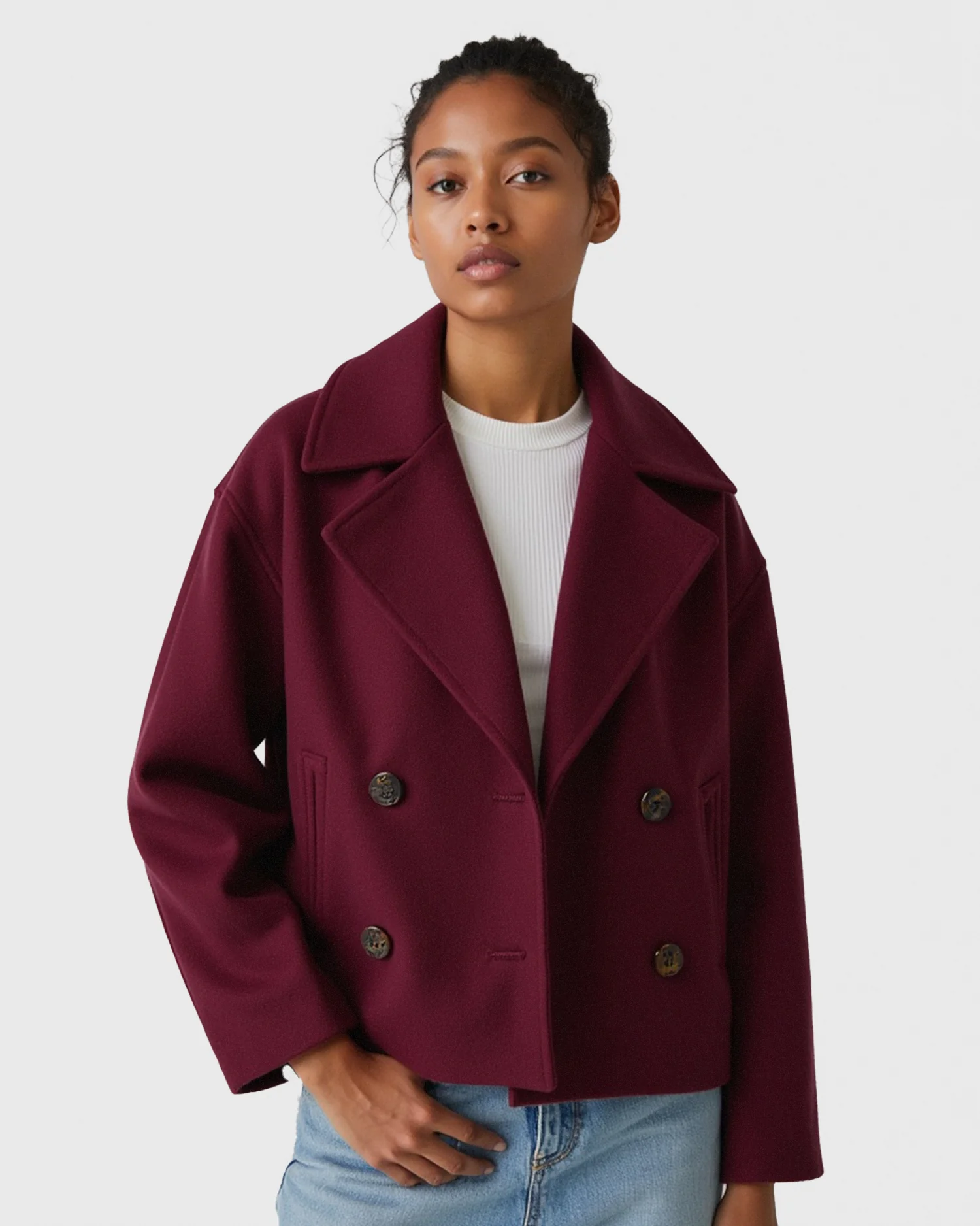 Strukturierte Kurzjacke f��r Damen mit Doppelknopfleiste