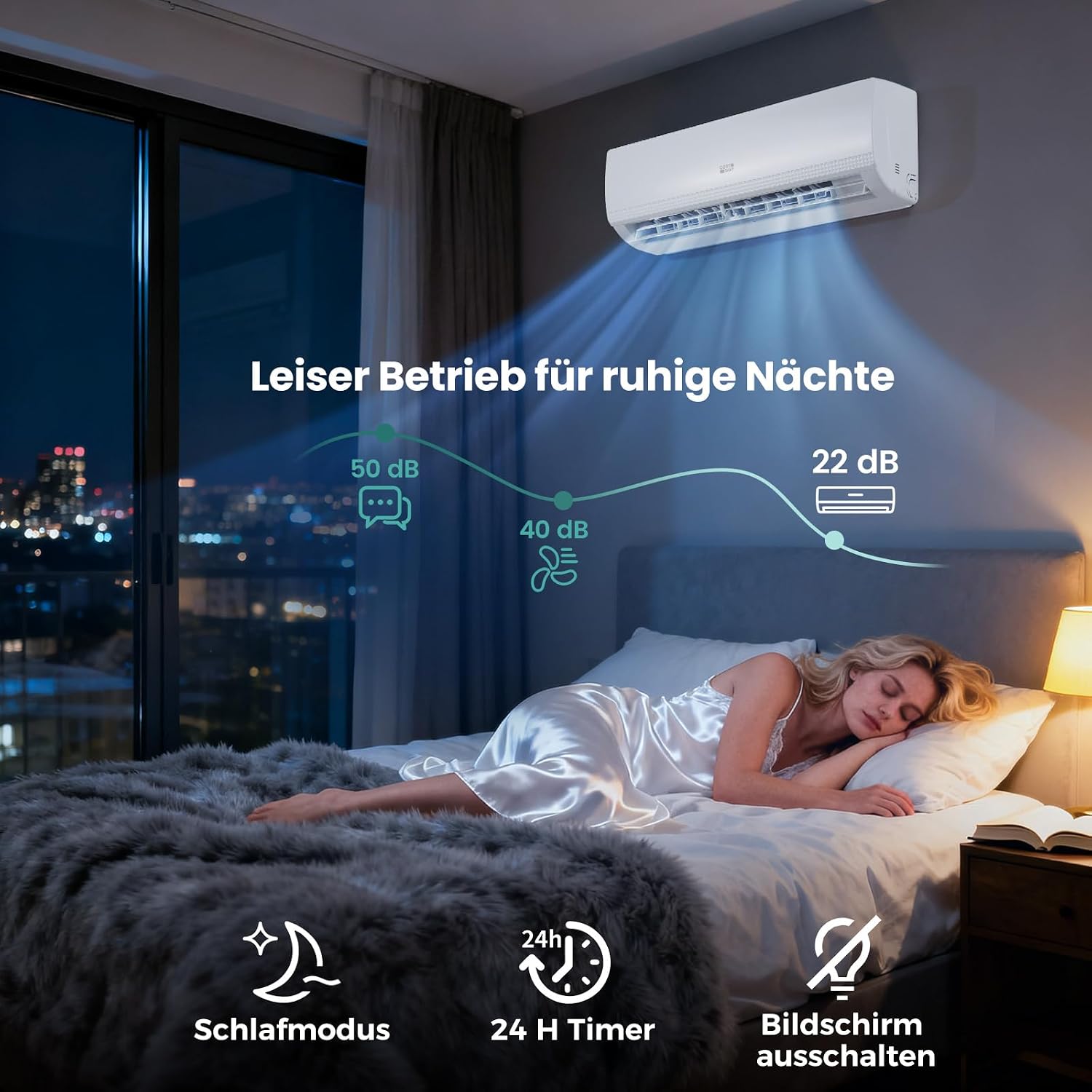 COSTWAY 9000BTU Split Klimaanlage, Klimageräte mit Heizfunktion 2,6kW, Air Conditioner Wandhalterung inkl. Kupferleitung, Kältemittel R32, sehr leise für Räume bis zu 42m³