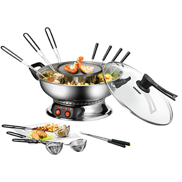 2025 Elektrische Roestvrijstalen Fonduetopf met Grillfunctie �C 2in1 Hot Pot & Tafelgrill, 3-traps Temperatuurregeling