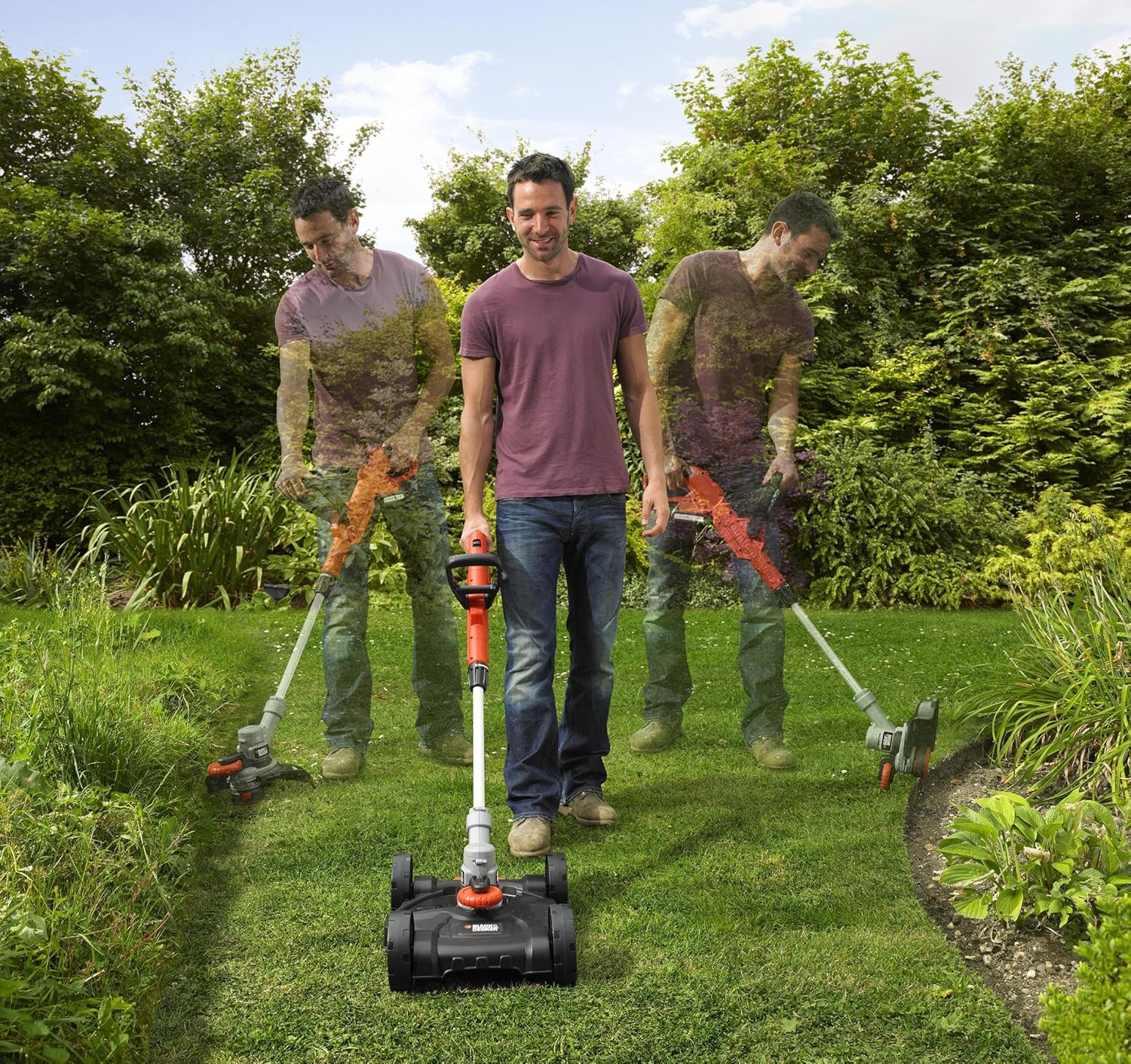 BLACK+DECKER 3-in-1 multi-trimmer set, accugrasmaaier en grastrimmer (18V 2,0Ah, speciaal voor kleine gazons en moeilijk terrein) STC1820CM