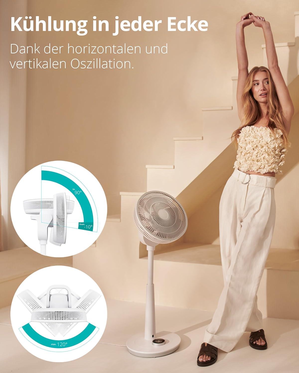 Duux Whisper 2 Standventilator Leise - Sparsamer DC-Motor mit 26 Geschwindigkeiten - Ventilator Höhenverstellbar (73-95cm) - Horizontale + Vertikale Oszillation - Weiß