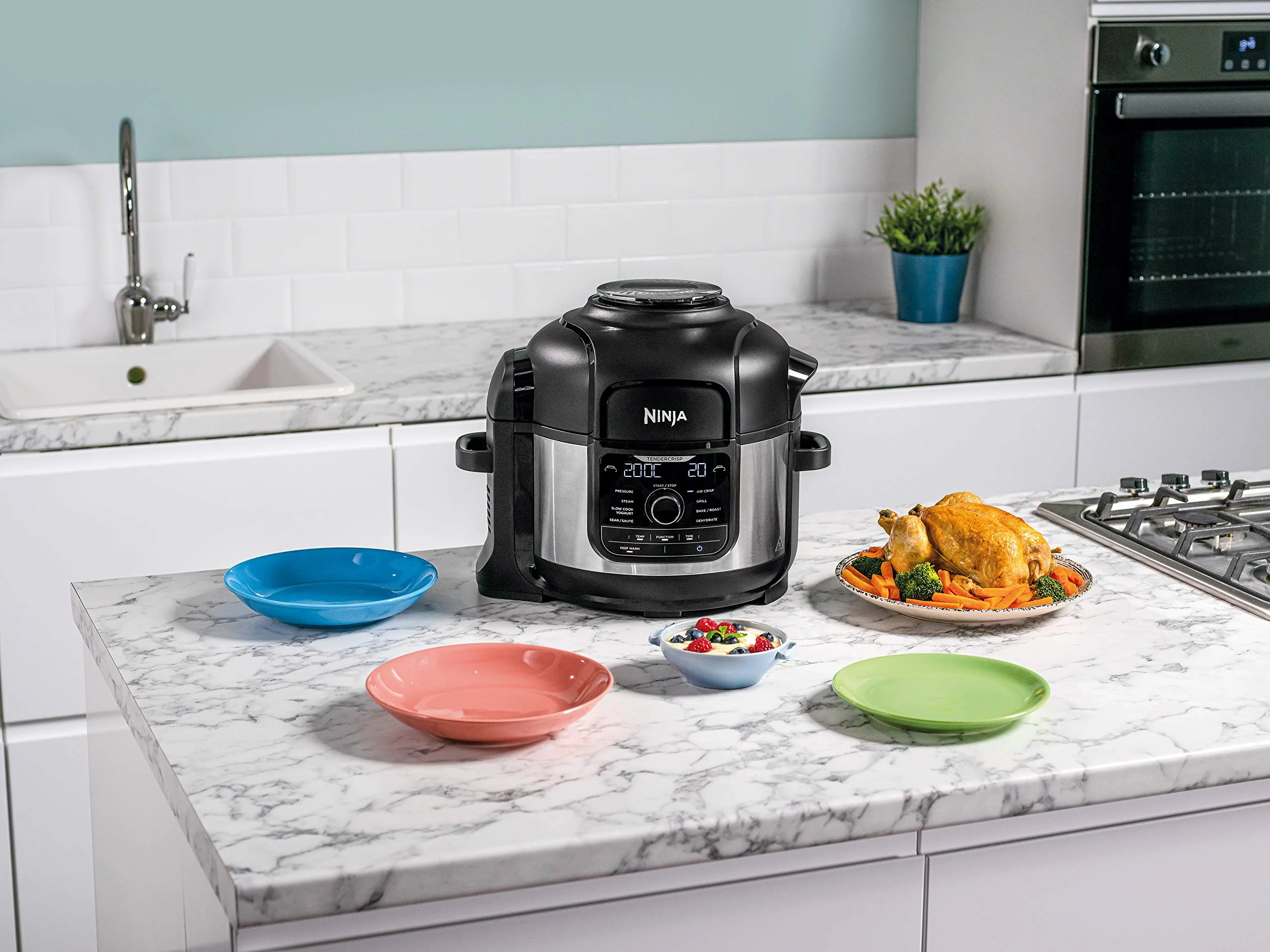 2025 Ninja Foodi Multikookpan OP350UK, 9-in-1, 6 L, elektrische snelkookpan en airfryer, geborsteld staal en zwart