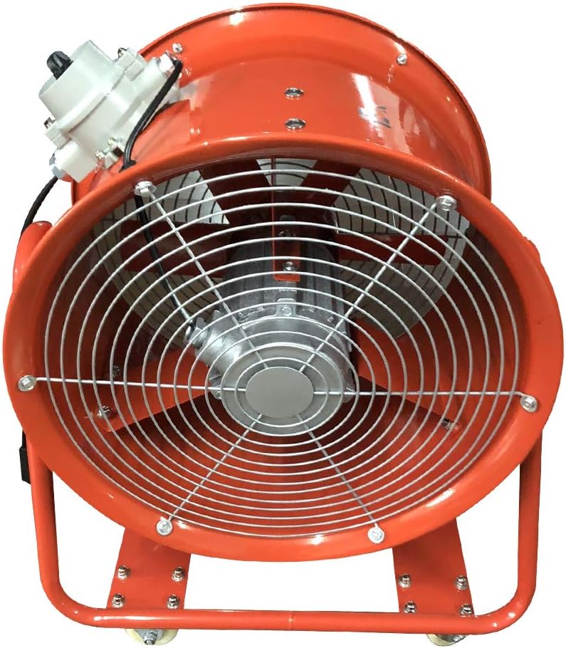 Bauventilator, EX-Explosionsgeschützter Axiallüfter 1100W 450mm, Industrieventilator mit 150m³/min für Werkstatt-Absaugung und Baustelle, Stahlbauweise mit 4 Rädern und Schutzkorb