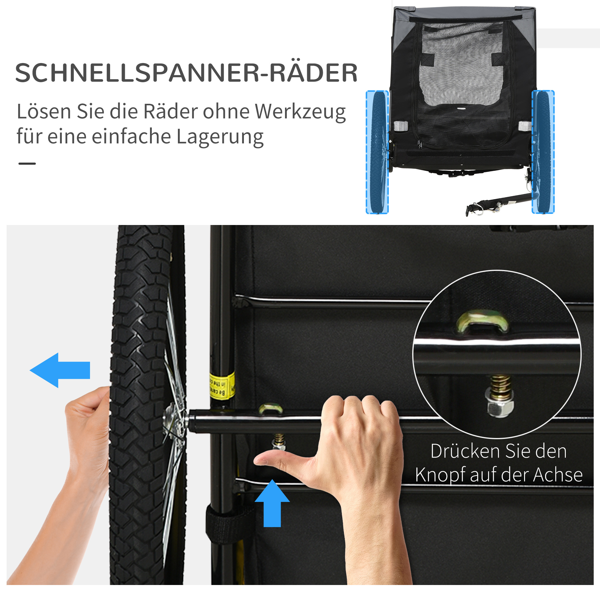 PawHut hondenaanhanger, vouwfietsaanhanger, hondenaanhanger, zwart