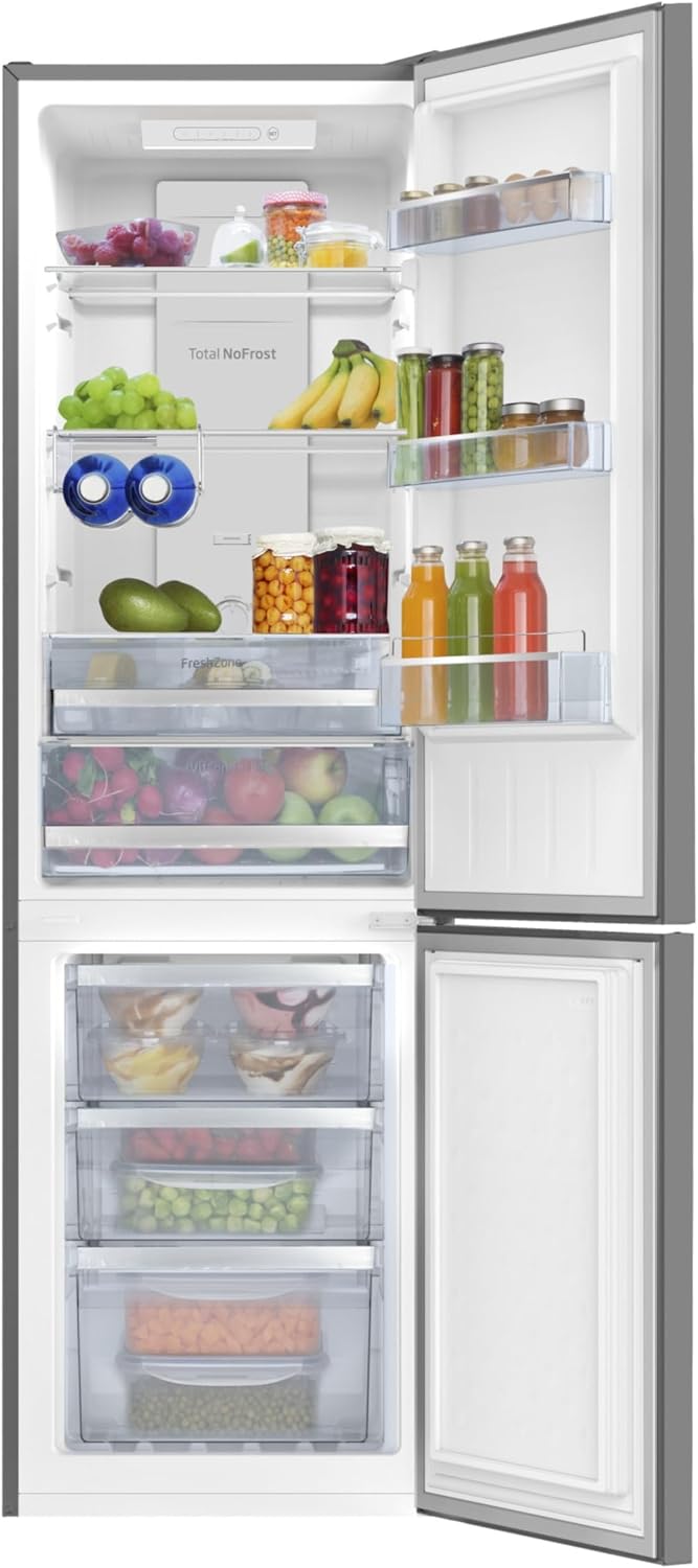 Amica Kühl‑Gefrierkombination freistehend 231 l Total NoFrost FreshZone VitControlPlus Superkühlfunktion 170 x 54 x 57,6 cm – Kuehlschrank Freistehend Edelstahloptik