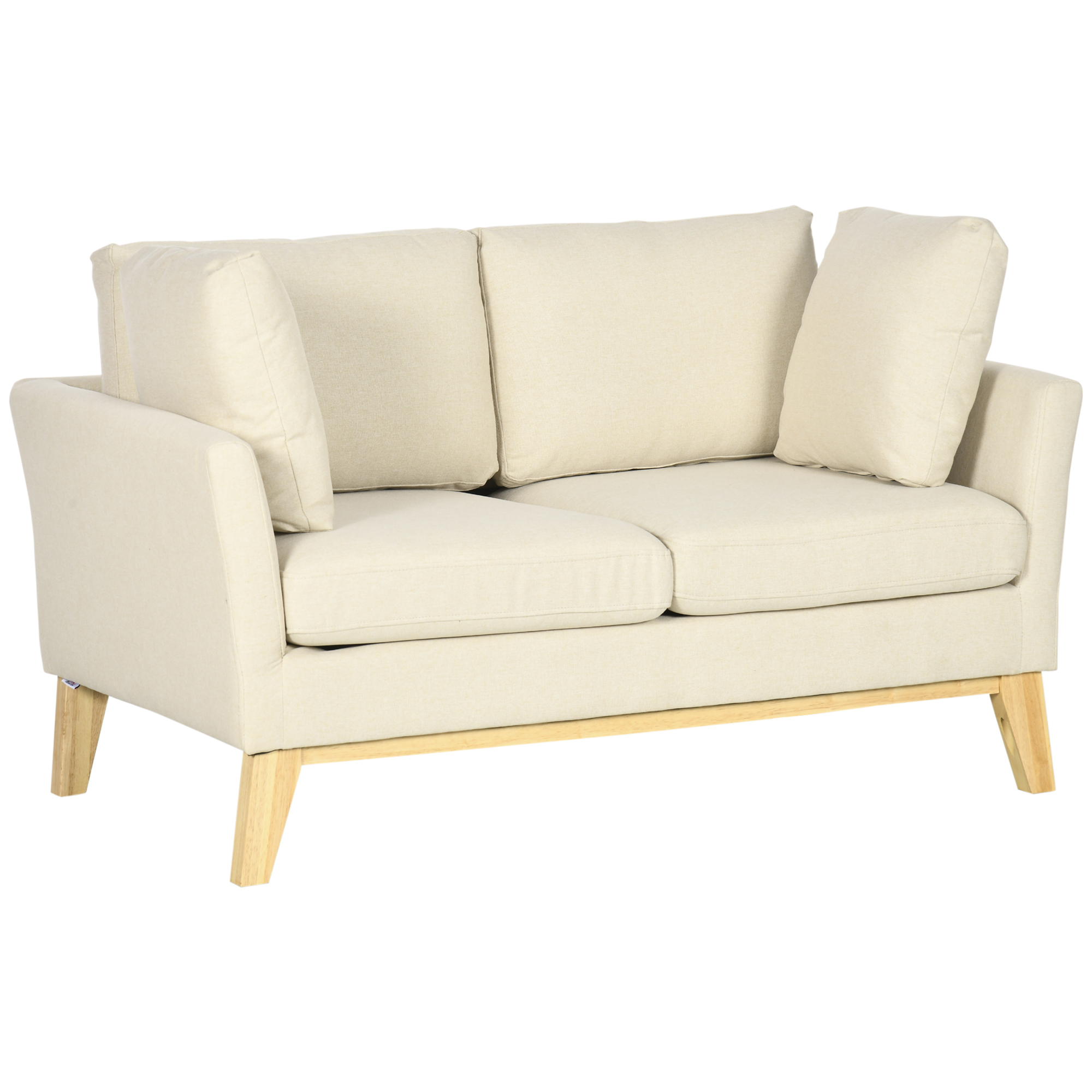 2-zitsbank, Scandinavisch design, 2 sierkussens, frame van natuurlijk hout, beige, 137 x 78 x 78 cm