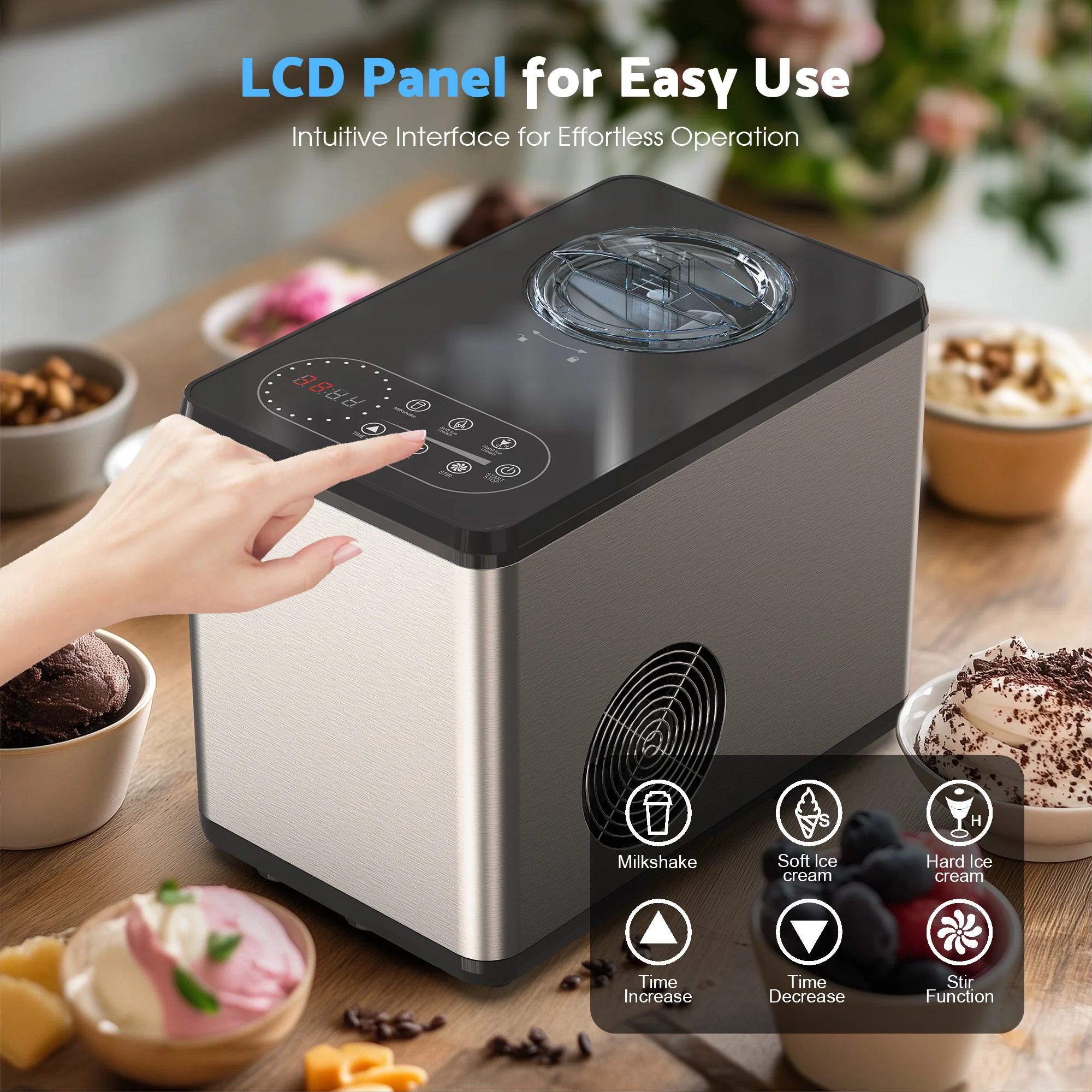 1.5L Ice Cream Maker Machine No Pre-Freezing