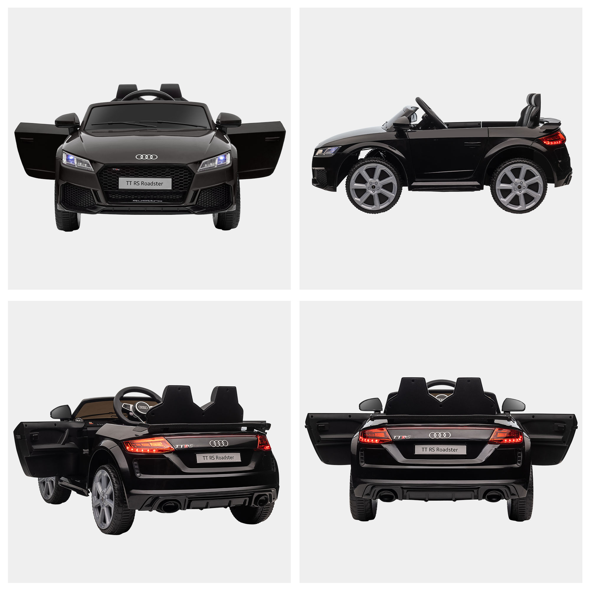 Kinder-Elektrische Auto, Audi TT RS Roadster, 3 km/u, Afstandsbediening, LED, USB, Zwart
