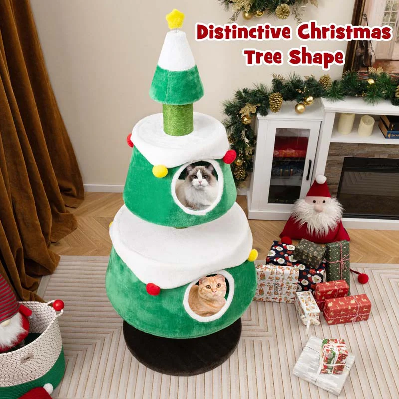 Eletriclife Christmas Cat Tree for Indoor Cats Cute Holiday Cat Tower with 2 Condos