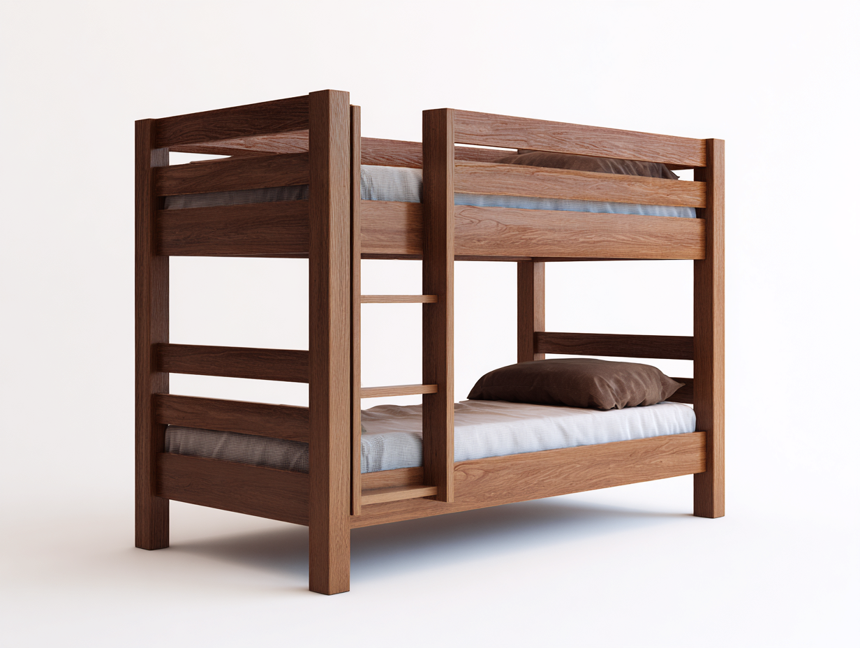 Etagenbetten-Massivholz-212 x 102 x 170 cm-Walnuss-Moderner Stil