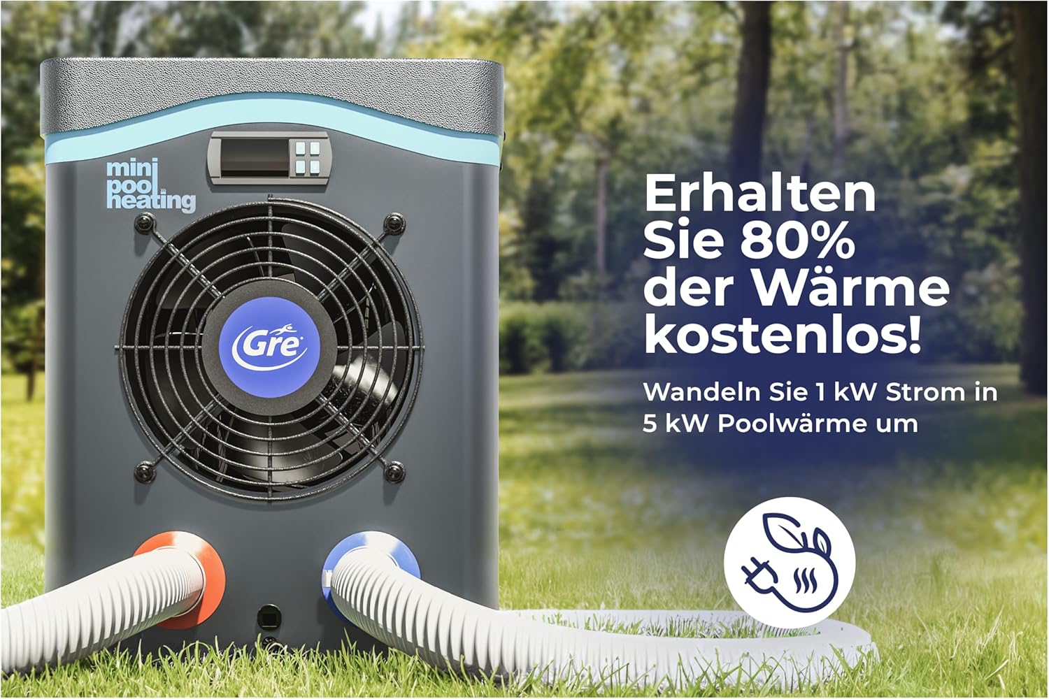 Gre HPM40 - Mini-Wärmepumpe für Aufstellpools bis zu 40 m³, Heizsystem für Aufstellpools, Farbe Grau