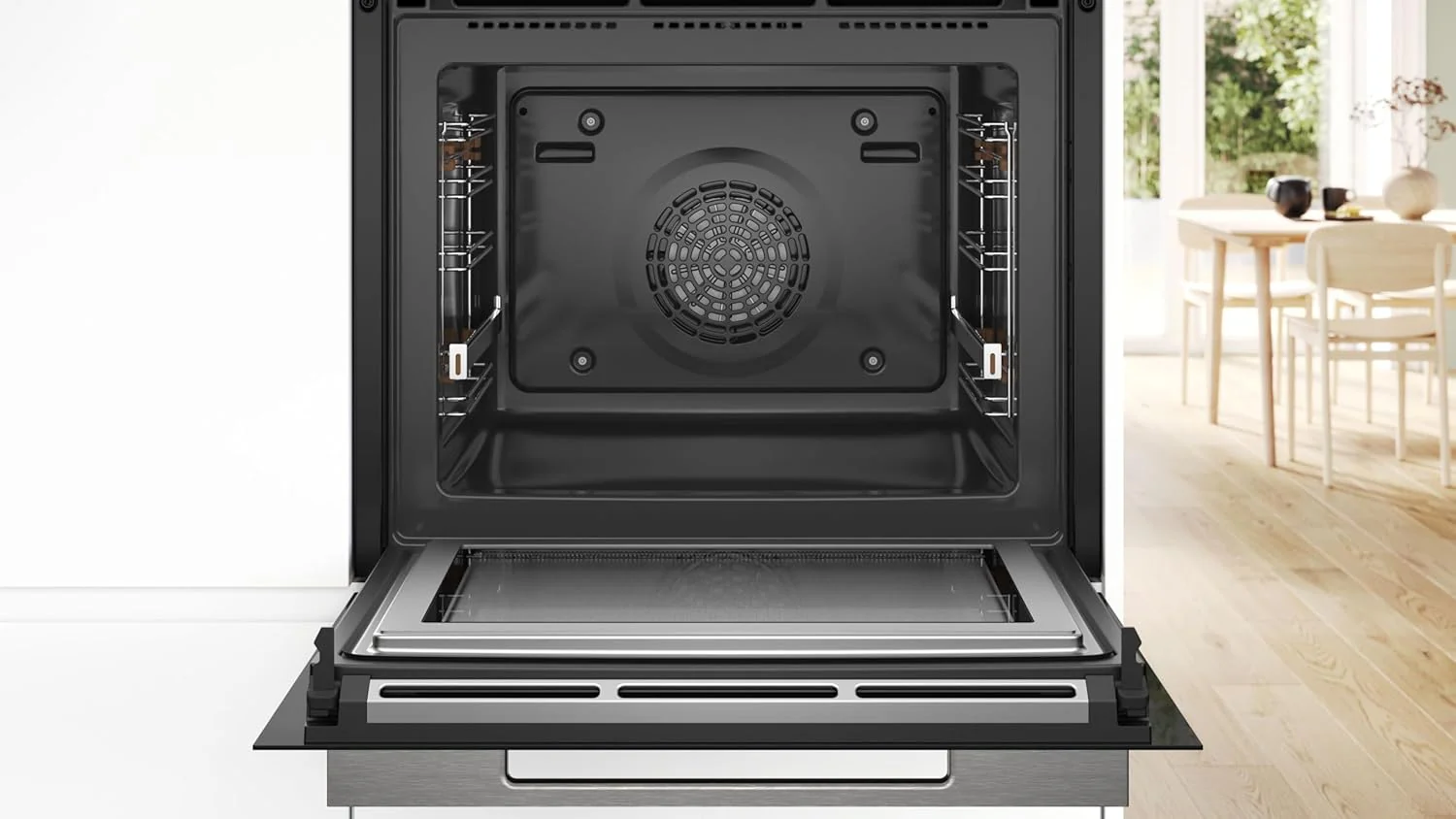 Bosch HMG7361B1, Serie 8 smarter Einbau-Backofen mit Mikrowellenfunktion, 60 x 60 cm, Made in Germany, Schwarz, Air Fry, Digitaler Bedienring, Touchdisplay, Automatikprogramme, Reinigungsunterst��tzung