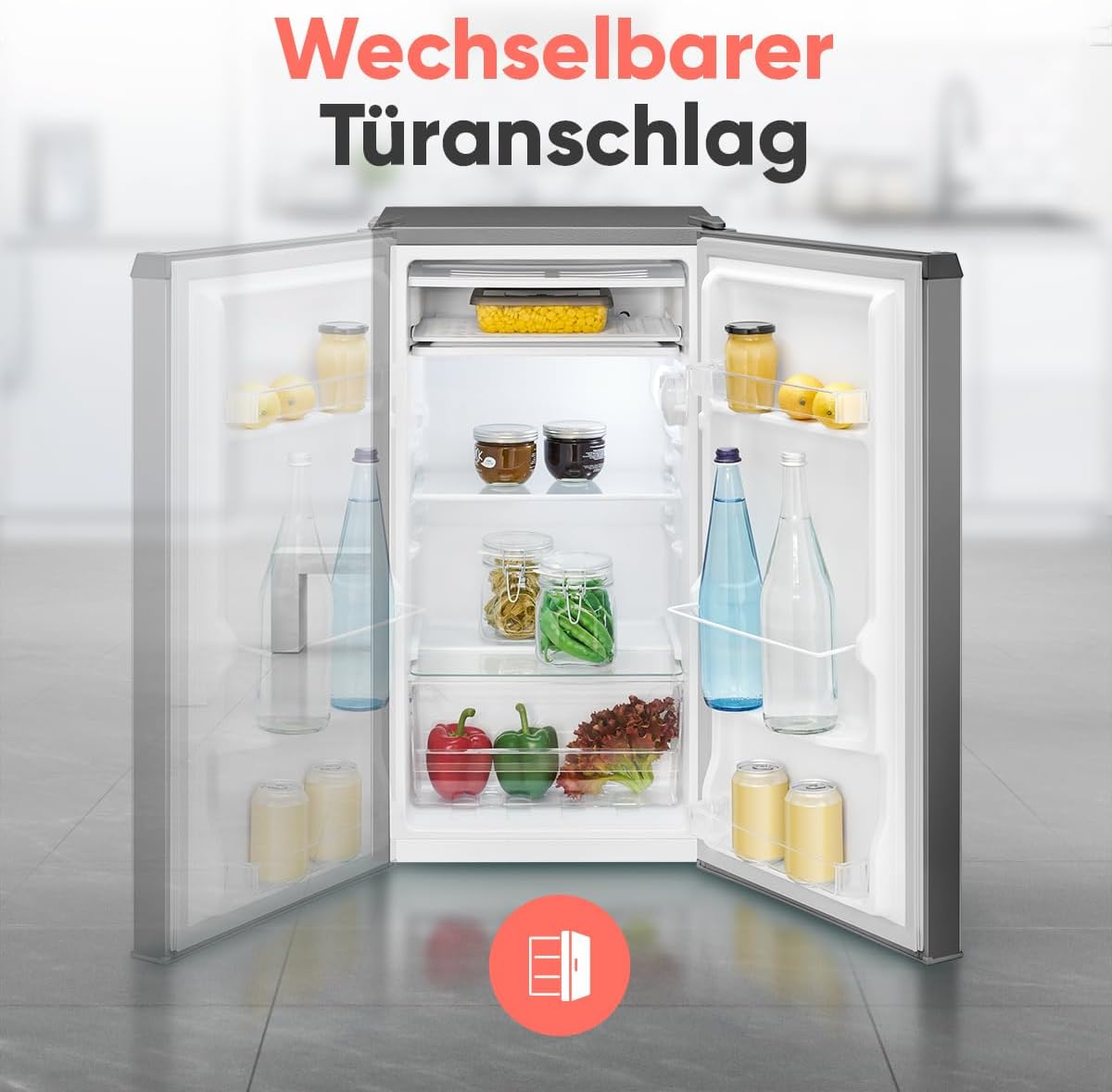 Bomann® Kühlschrank mit Frostfach | 83 Liter | energieeffizient, leise & kompakt | 0°C - 8°C, stufenlos regelbar | 2 Ablagen & Gemüsefach | LED Beleuchtung | Türanschlag wechselbar | KS 7257 inox