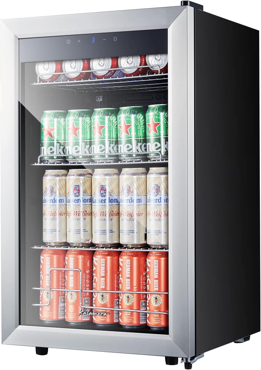 Kalamera Getränkekühlschrank, Bierkühlschrank mit Touch-Bedienfeld, 3-18°C Kühlzone, Flaschenkühlschrank 86 Liter, Blaue LED-Innenbeleuchtung, 41 dB, KRC-86GE