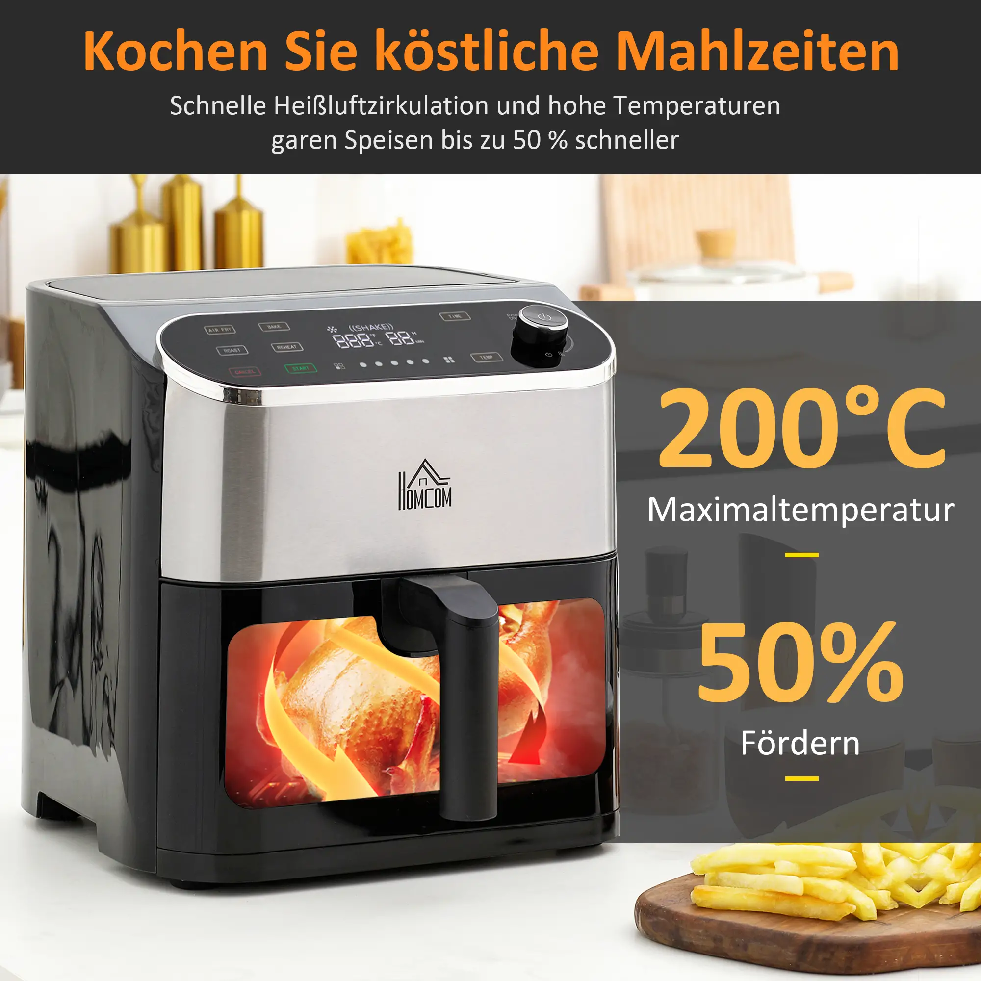 HOMCOM heteluchtfriteuse airfryer vetarm snel koken
