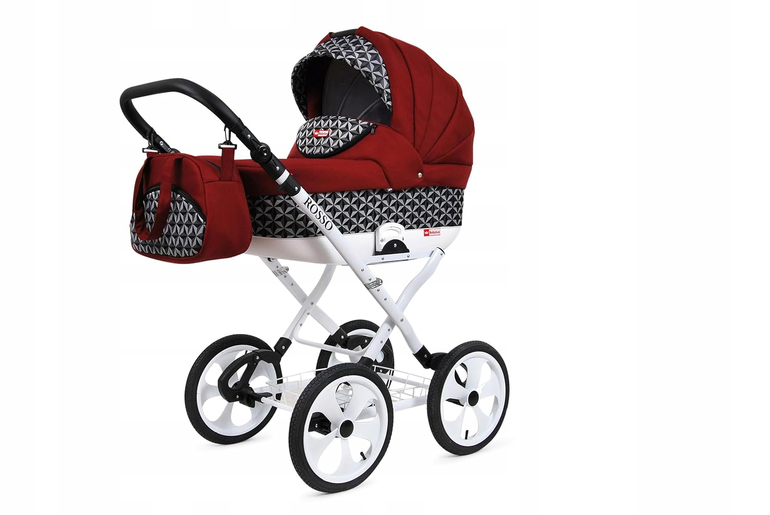 BabyLux® Bambimo Kinderwagen Set 2 in 1 - Rosso - incl. Babywanne, Buggy Sportsitz - Kinderwagenset - Kombikinderwagen mit Wickeltasche, Regenschutz, Moskitonetz, Cupholder usw.