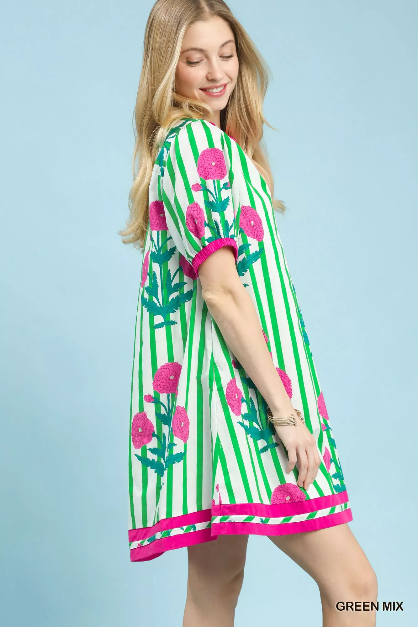 Umgee Mix Floral Stripe Contrast Dress