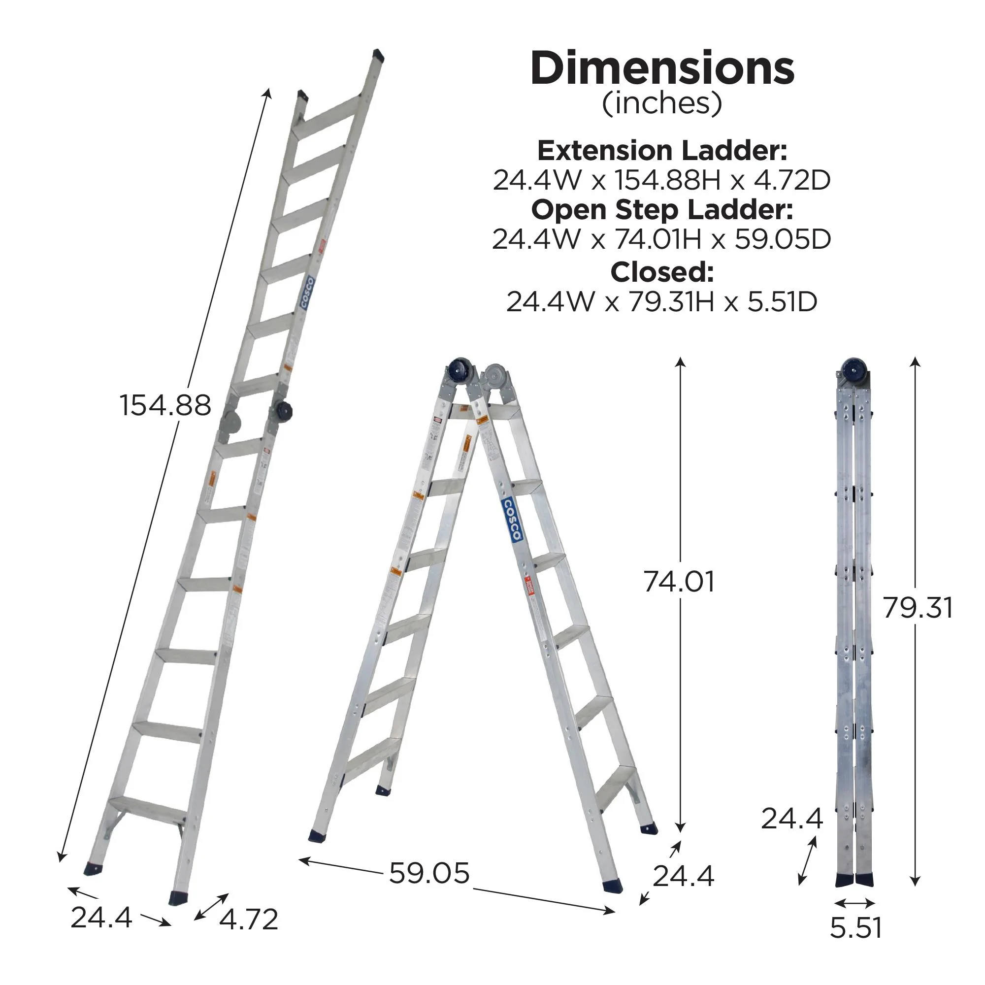2-in-1 Trap- en Uitklapladder, Bereik 2,64 m