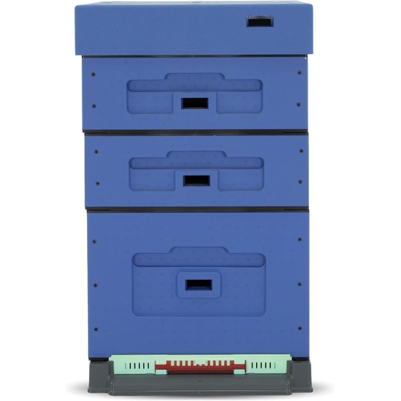 LYSON Bienenbeute Styropor Dadantbeute Dadant Beute OPTIMA Bienenstock-Set mit niedrigem Varroa-Kunststoffboden (DUNKELBLAU) für die Selbstmontage (Passende Rahmen:47×43,5x30cm;47×43,5x14,5cm)