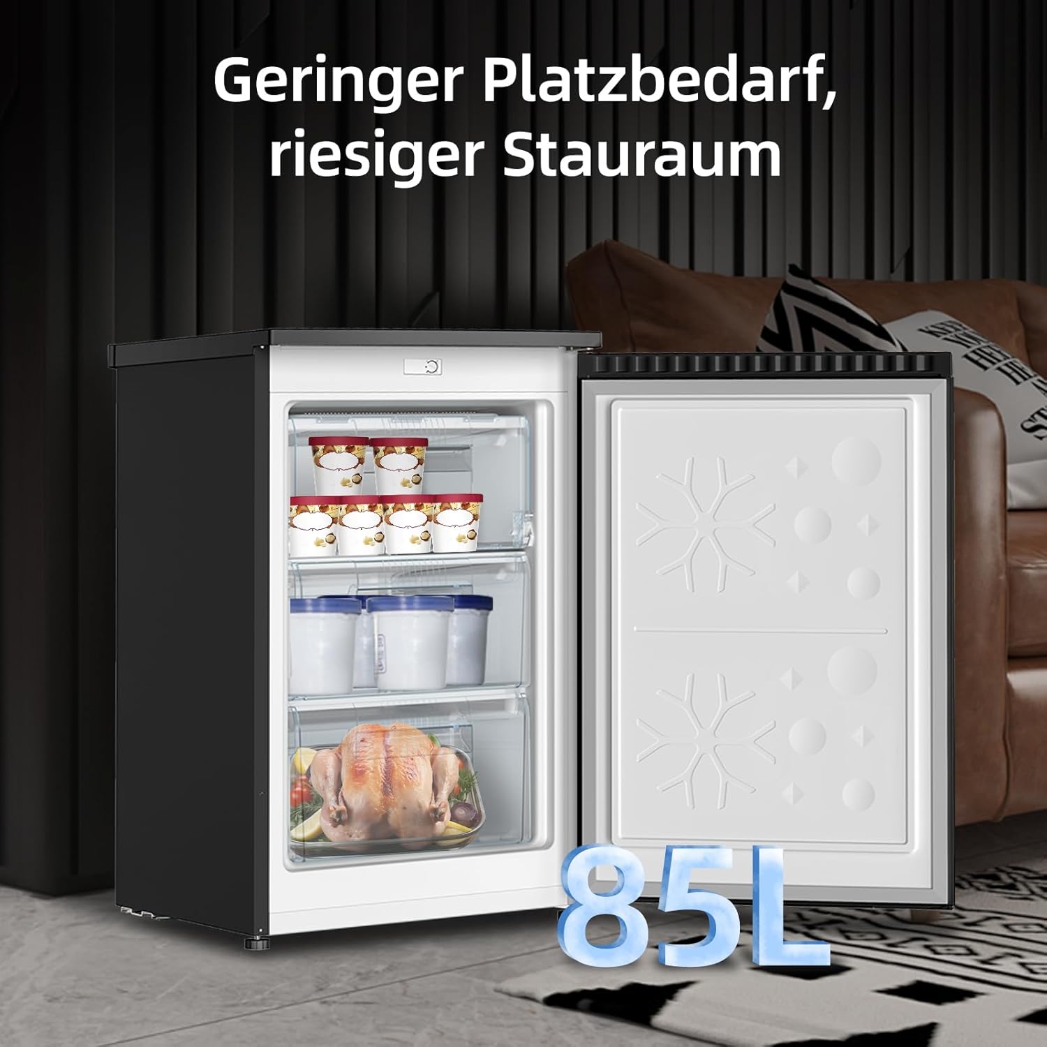 CHiQ 85L Gefrierschrank, 4 Sterne Schnellgefrieren(-24°C) |EEK C, 103kWh/Jahr, 39dB ultraleise| 845mm H,umkehrbare Tür｜Tiefkühlschrank, CSD95BC