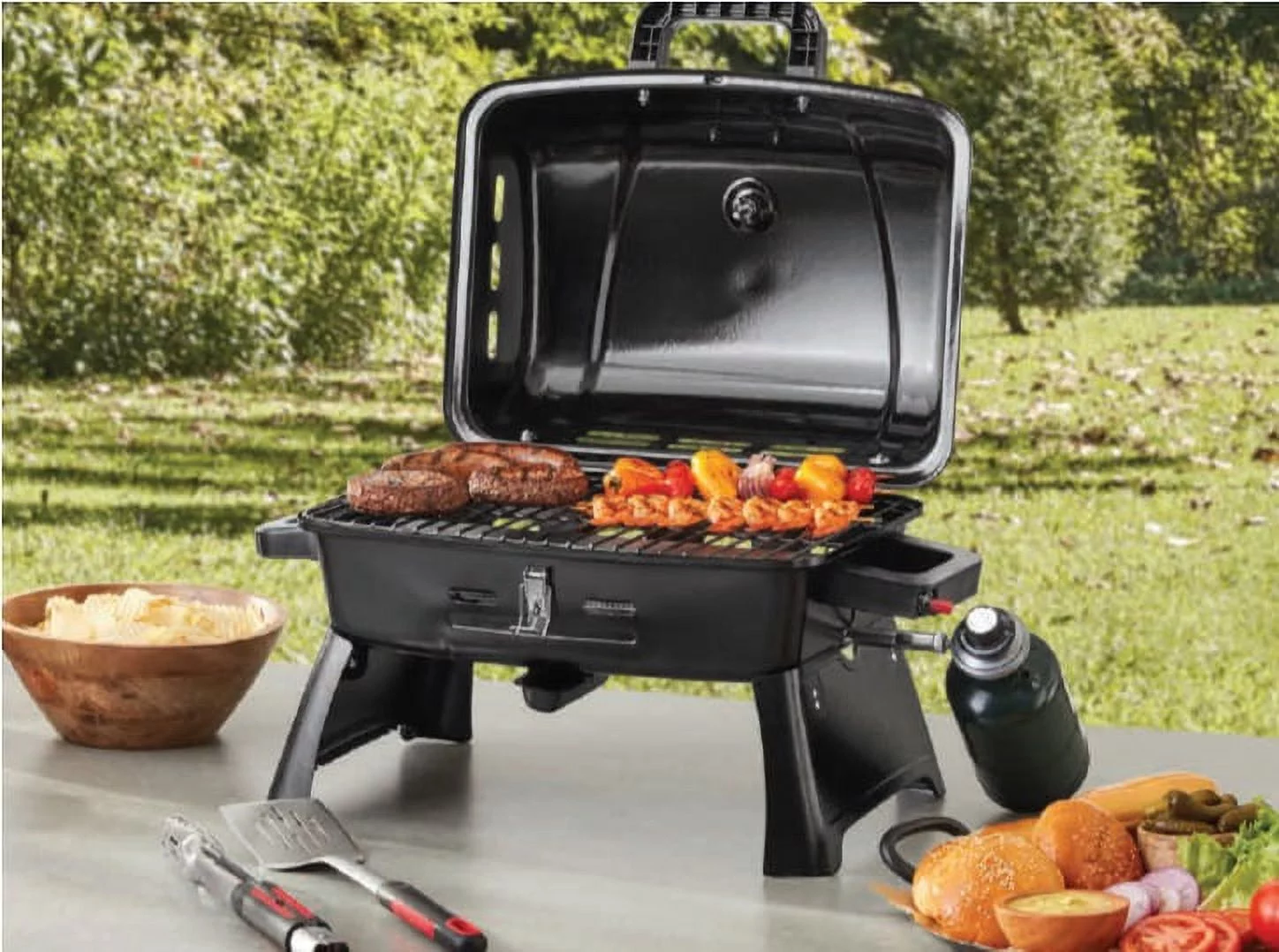 Draagbare Ozark Trail propaanbarbecue met 1 brander en verwisselbare grillplaat