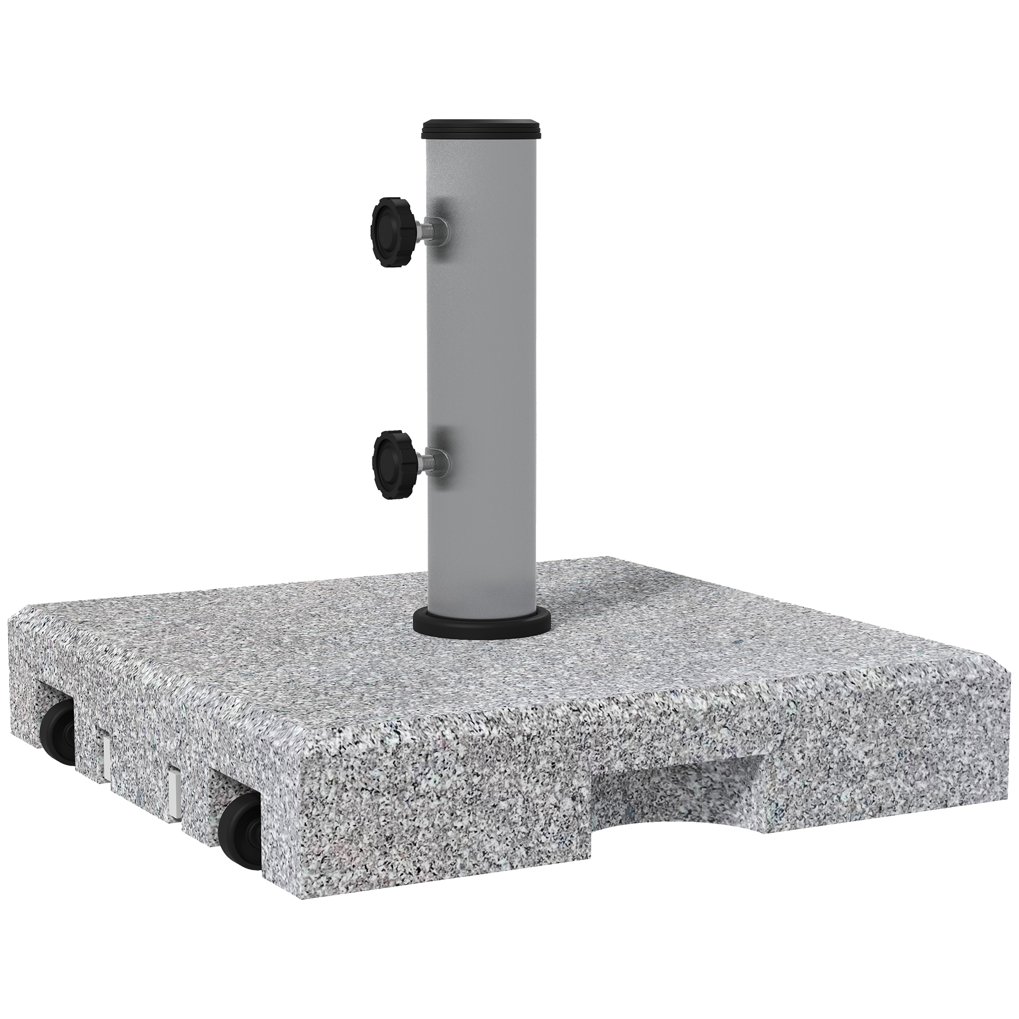 Granieten parasolvoet, 28 kg, wielen, voor parasolpalen van 32/38/48 mm, Grijs
