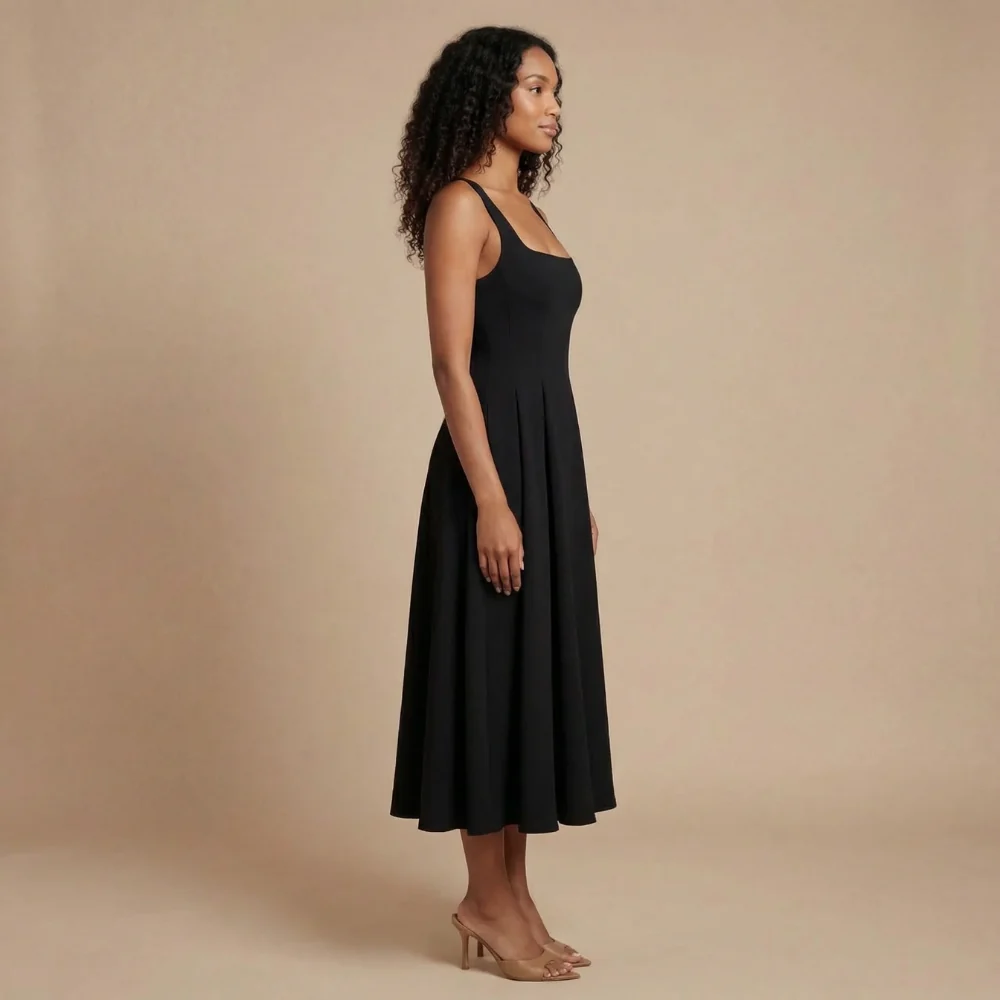 ?rmelloses Midi-Kleid mit Karree-Ausschnitt f��r Hochzeitsg?ste