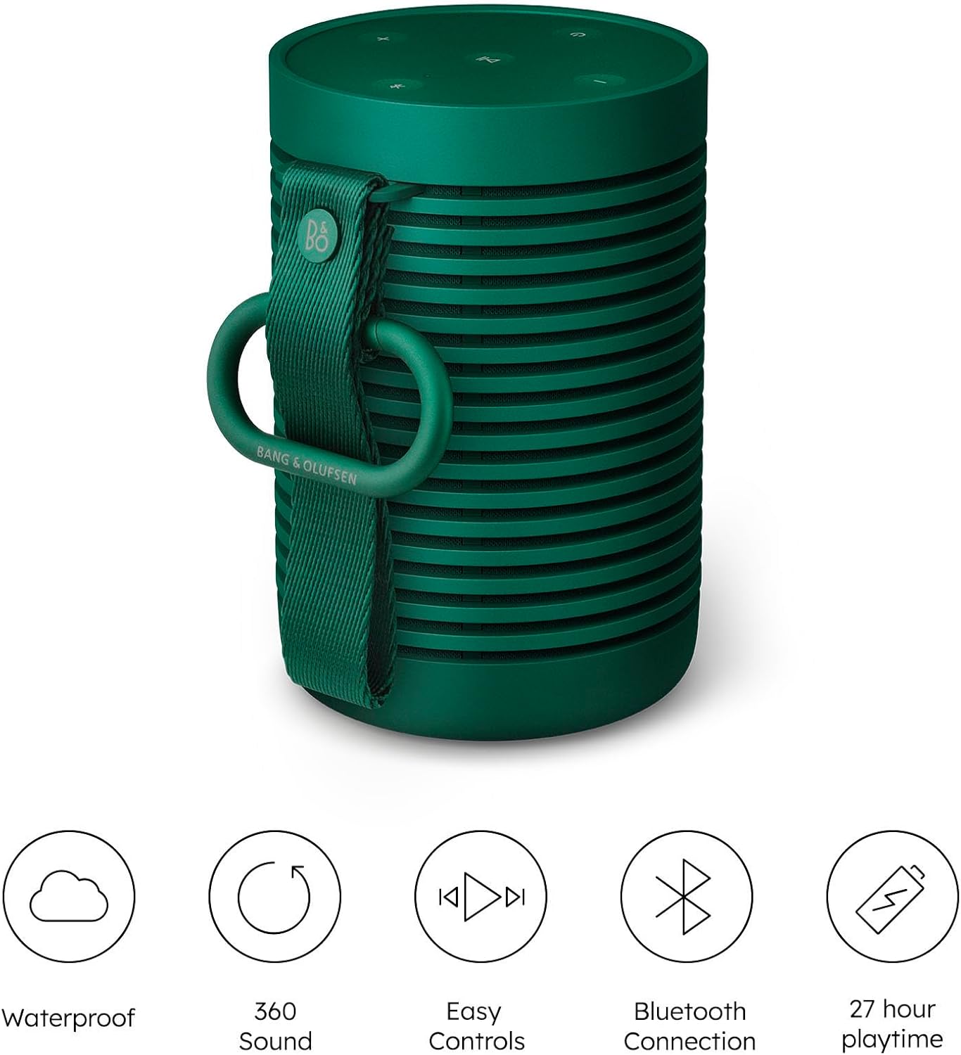 Bang & Olufsen Beosound Explore – Kabelloser tragbarer Bluetooth Outdoor-, Heim- und Reise, 27 Stunden Akkulaufzeit, wasserdichter 360° Lautsprecher + USB-C Ladekabel - Schwarz Anthracite