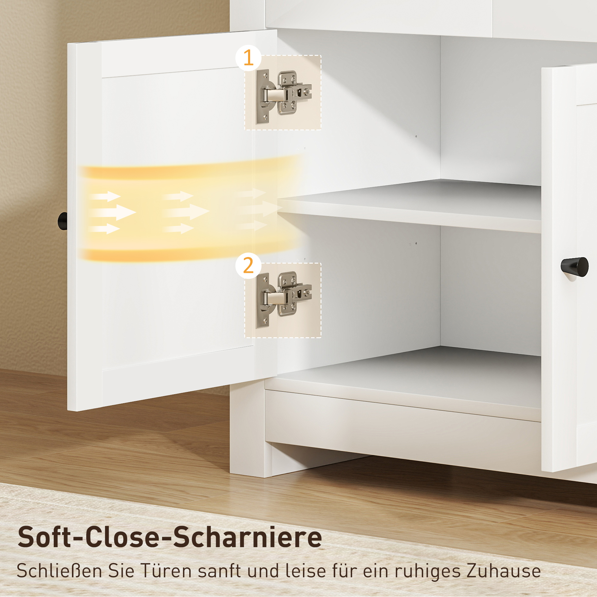 Ladekast met veel Opbergruimte, Sideboard met Soft-Close Deuren, 2 Laden, Verstelbare Plank, Wit