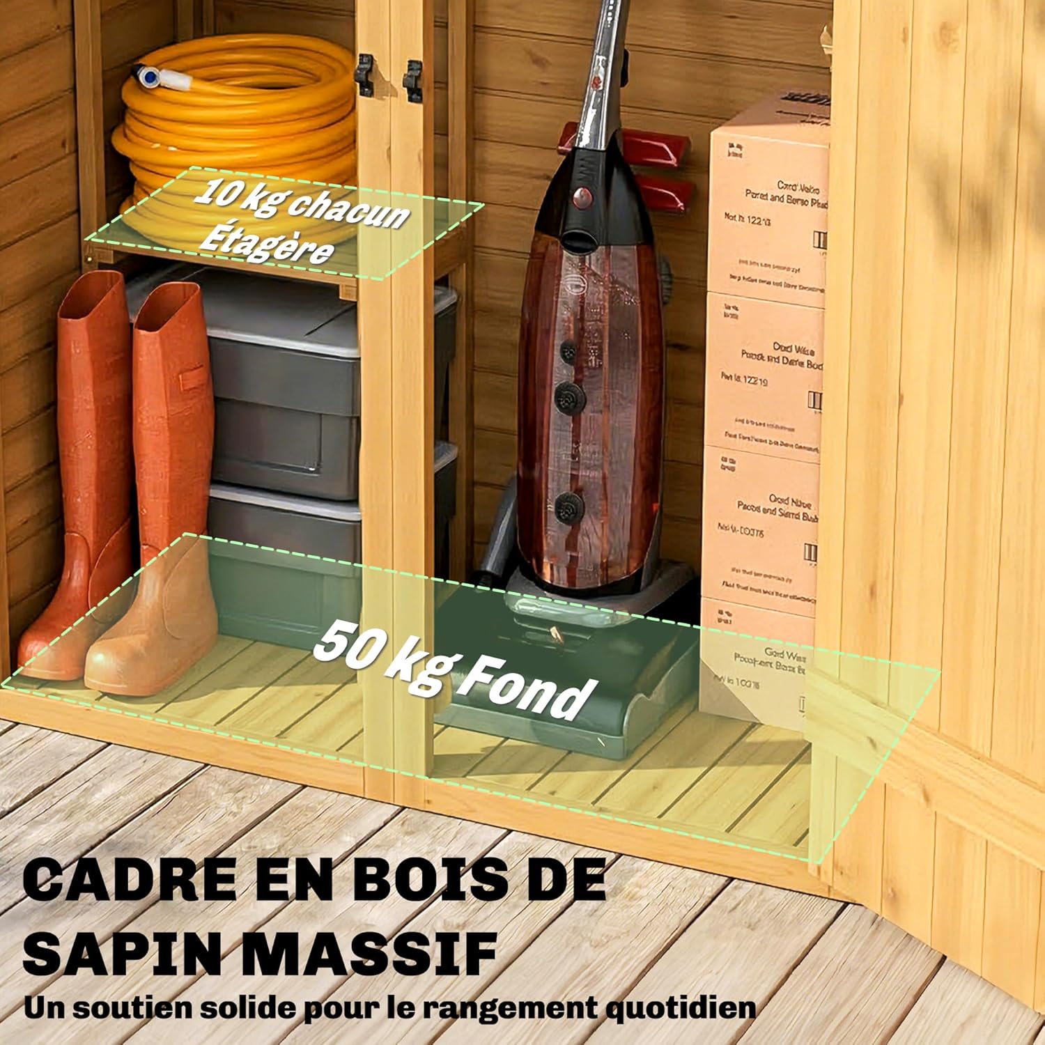 Outsunny Aufbewahrungsschuppen aus Holz, Gartenhaus mit 2 Regalen, Doppeltüren und Riegeln, Werkzeugschrank mit Schrägdach für Terrasse, Garten, Garage, Braun