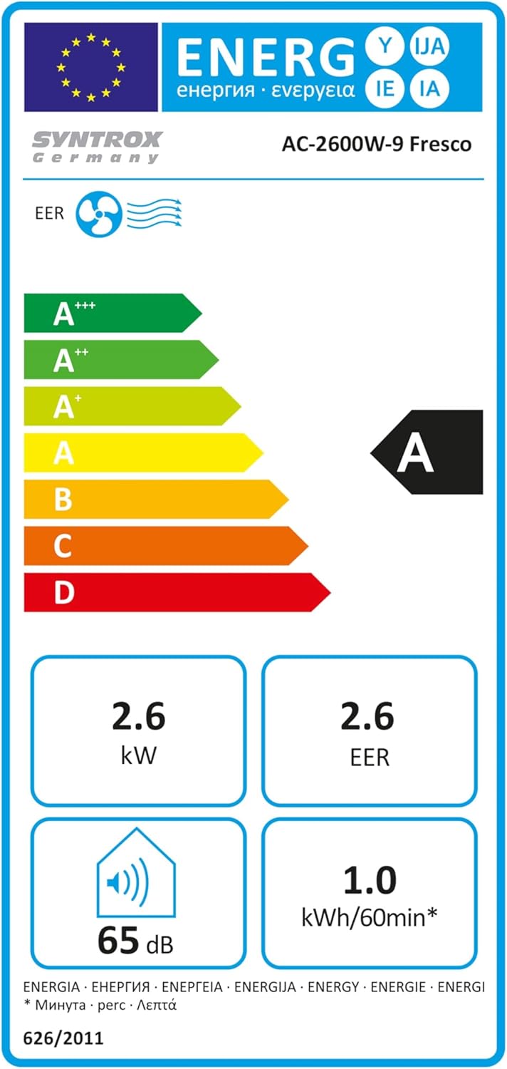 Syntrox 9000 BTU Mobiles Klimagerät Fresco | Mobile Klimaanlage | Luftentfeuchter, mit Fernbedienung und Timer Funktion, Effiziente Kühlung, integrierter Schlaf-Modus