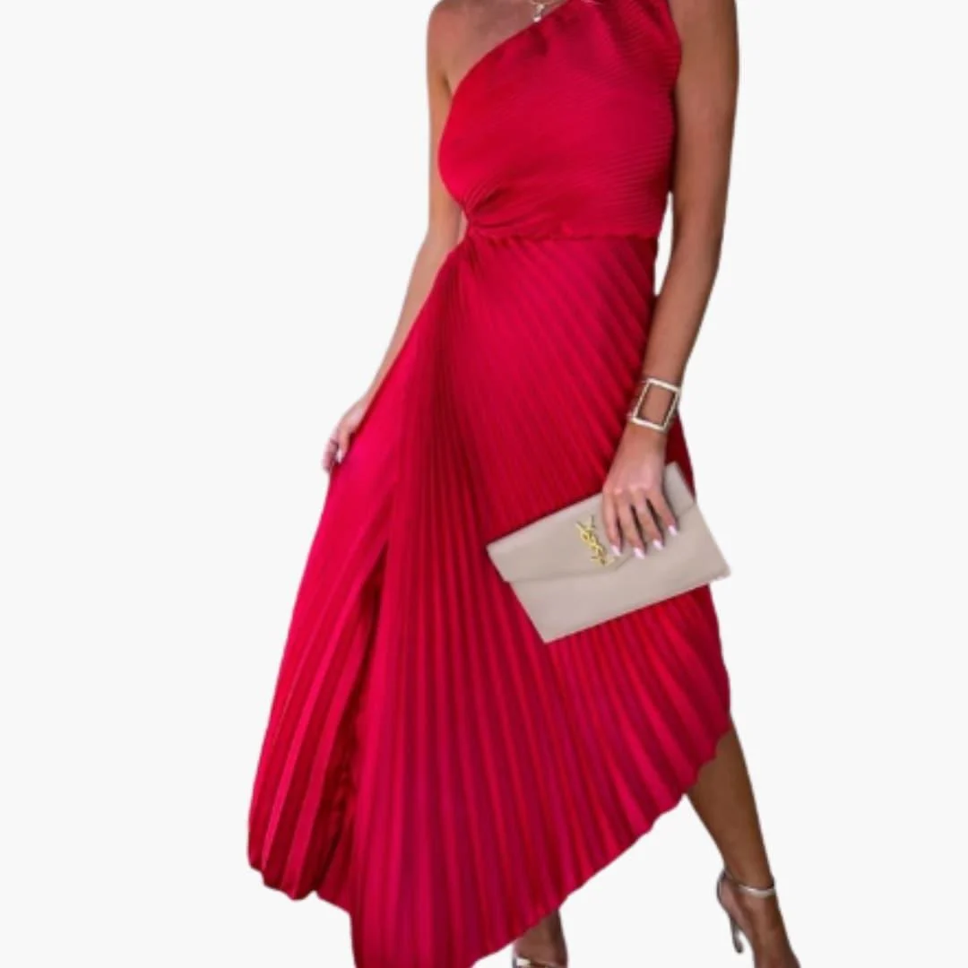 Asymmetrisches Cocktailkleid f��r Damen mit One-Shoulder-Ausschnitt und Plissee-Design