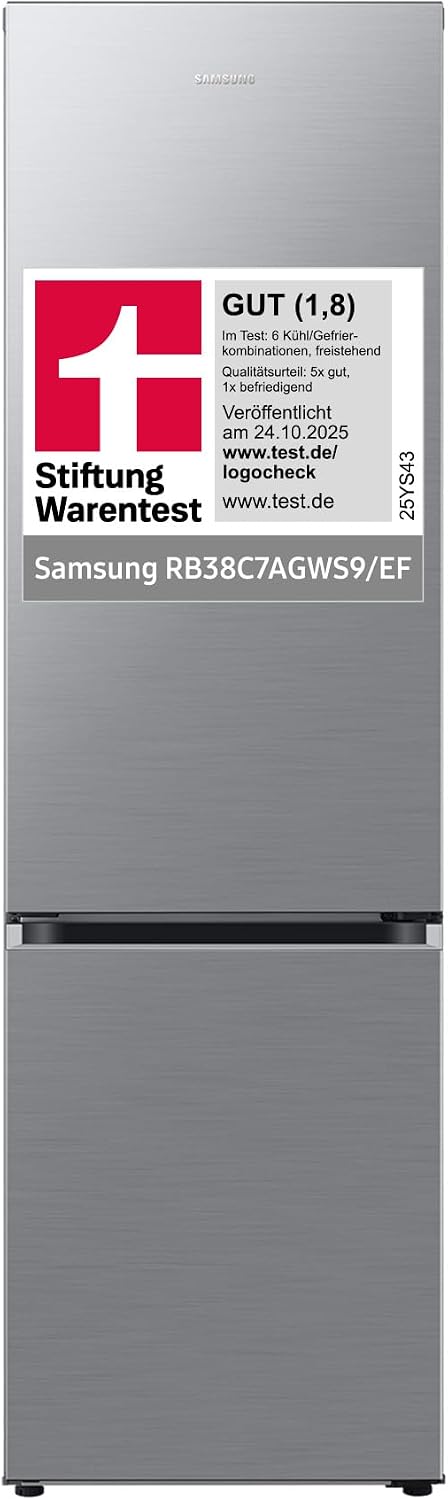 Samsung RB38C7AGWS9/EF Kühl-Gefrierkombination, 203 cm, 387 l, AI-Kühlschrank mit Gefrierfach, SmartThings AI Energy Mode, Cool Select+, Twin Cooling Plus, Metal Cooling, Edelstahl Look