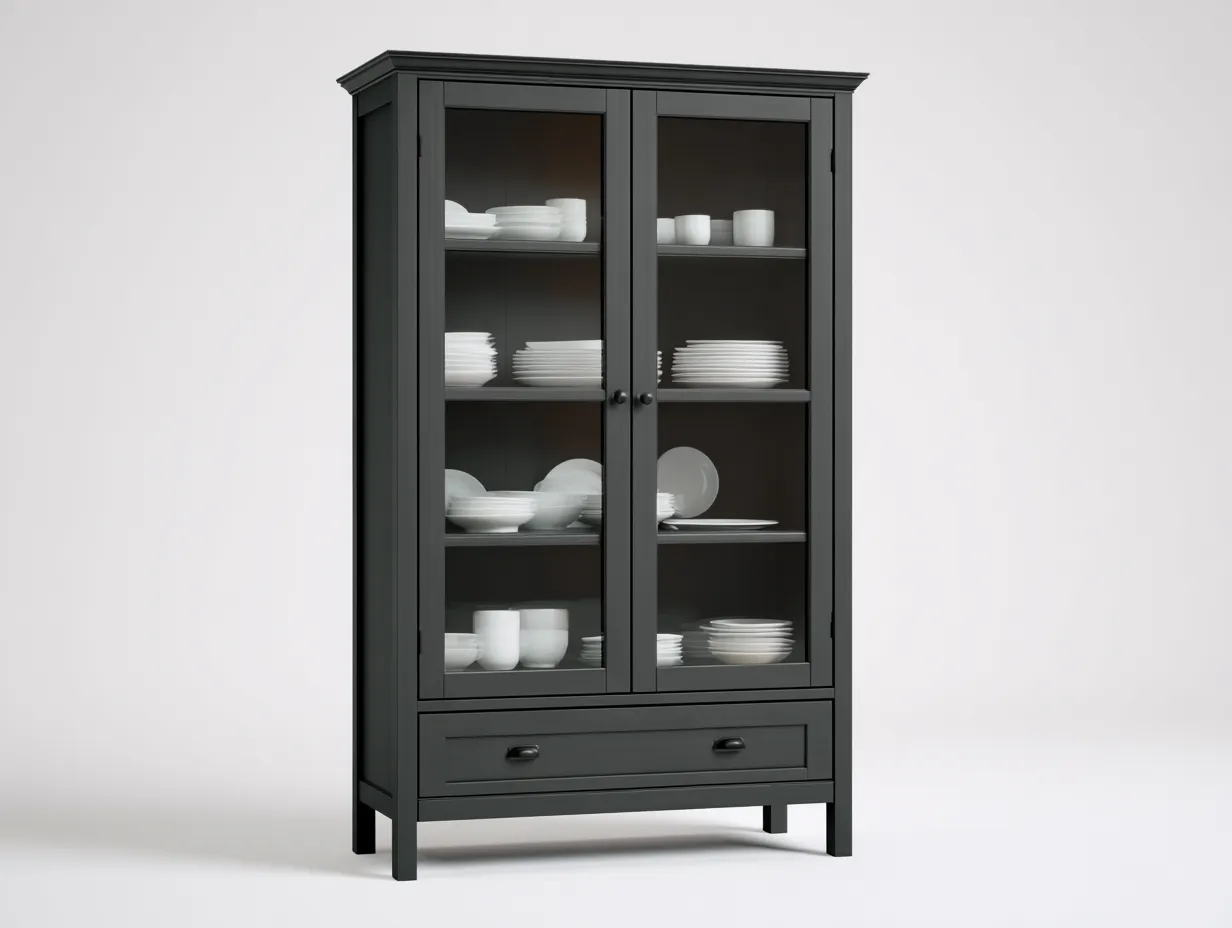 Vitrine-Holz-Glas-88x42x186 cm-Dunkelgrau-Moderner Stil