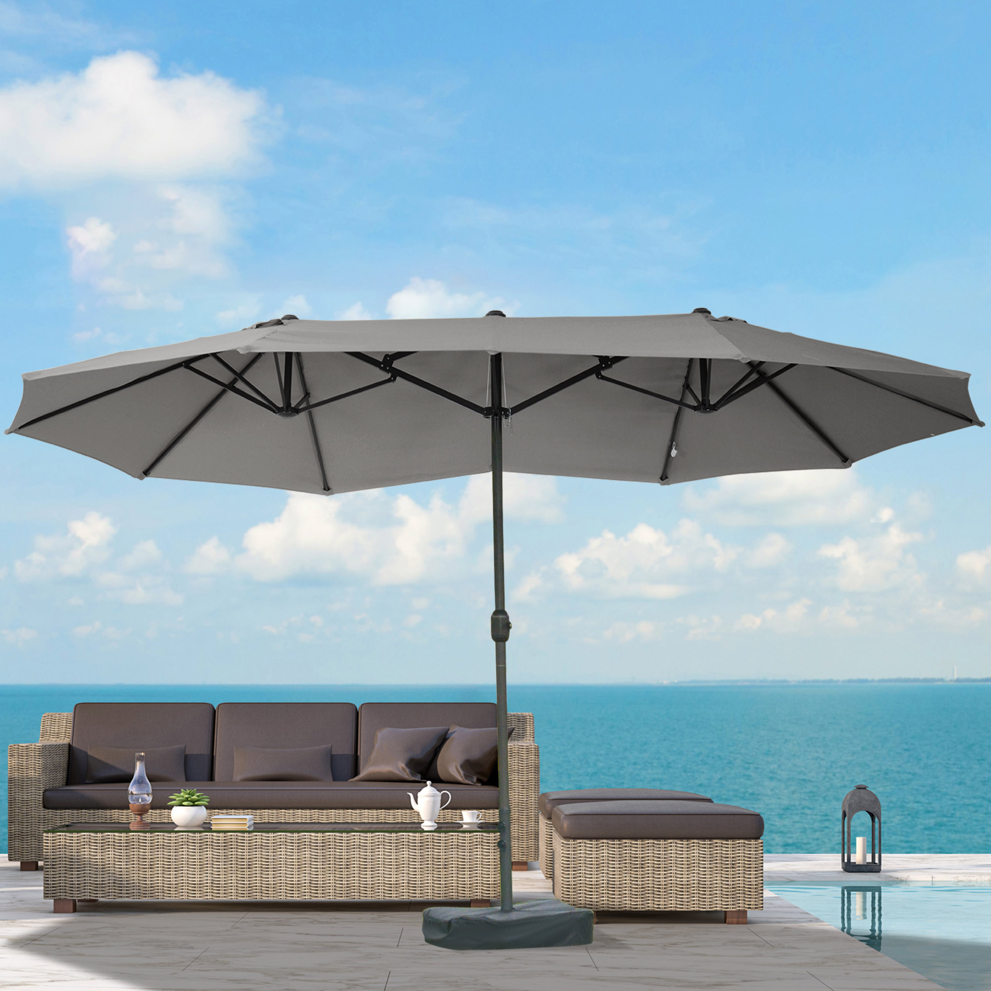 Parasol met parasolstandaard en dubbele parasol 460 x 270 cm donkergrijs