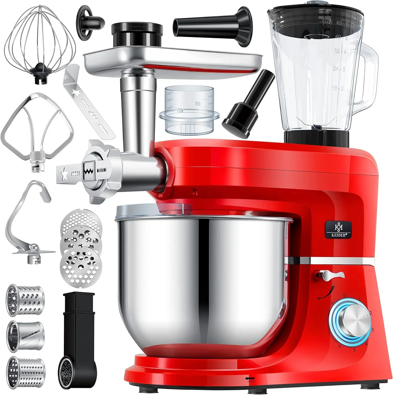 KESSER? 3 in 1 Universal K��chenmaschine K-KM 3000 mit Fleischwolf Knetmaschine Multifunktionale R��hrmaschine 5,5L Sch��ssel mit 3 R��hrwerkzeuge, 1,5L Entsafter, Zubeh?r-Set, Pasta & Geb?ckformen