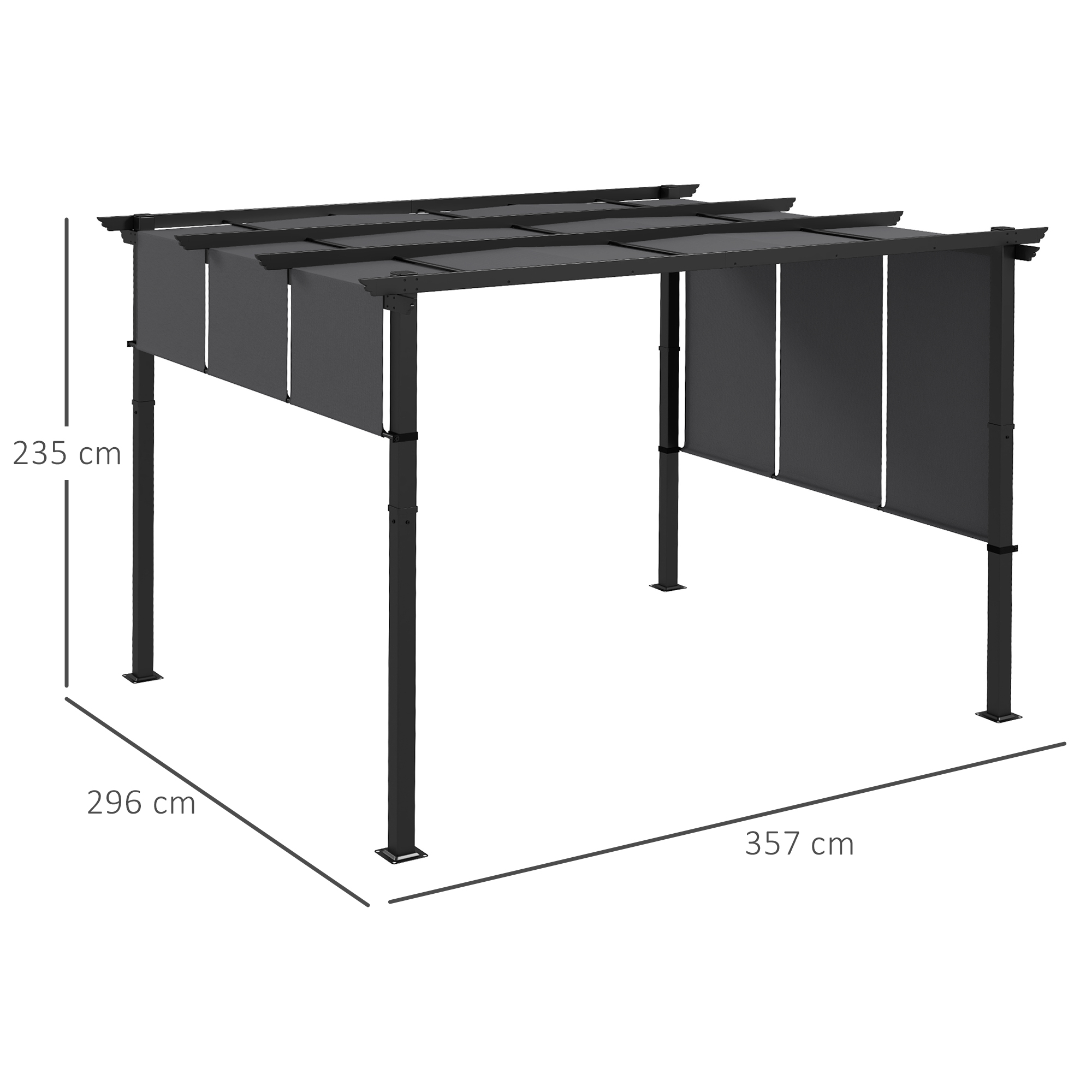 Zonnescherm Markies. Pergola, weerbestendig, inclusief bevestigingsmateriaal, 3 x 3,5 m, Donkergrijs