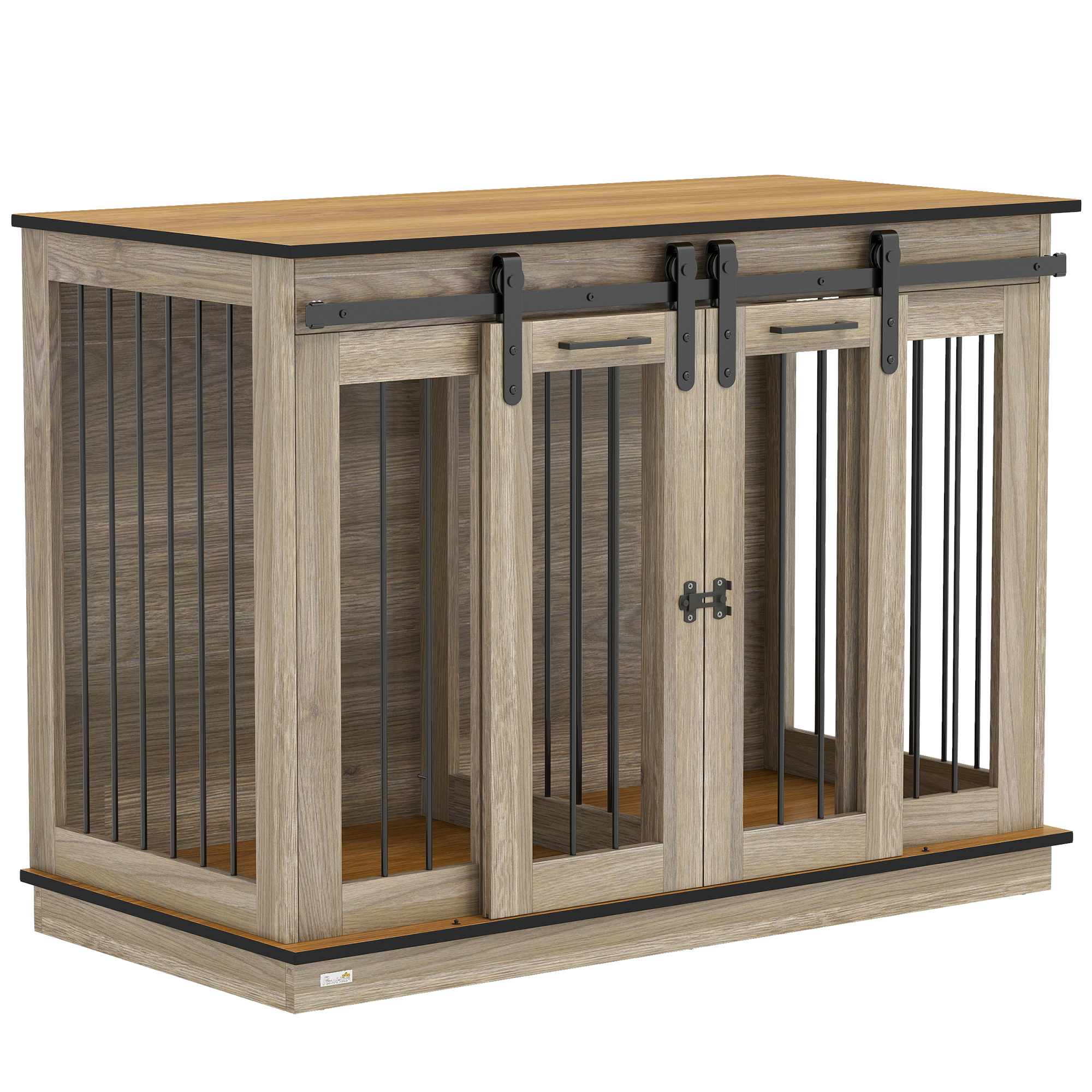 PawHut hondenkooi met 2 deuren, hondenbox, rustiek design, vergrendelbaar, bruin